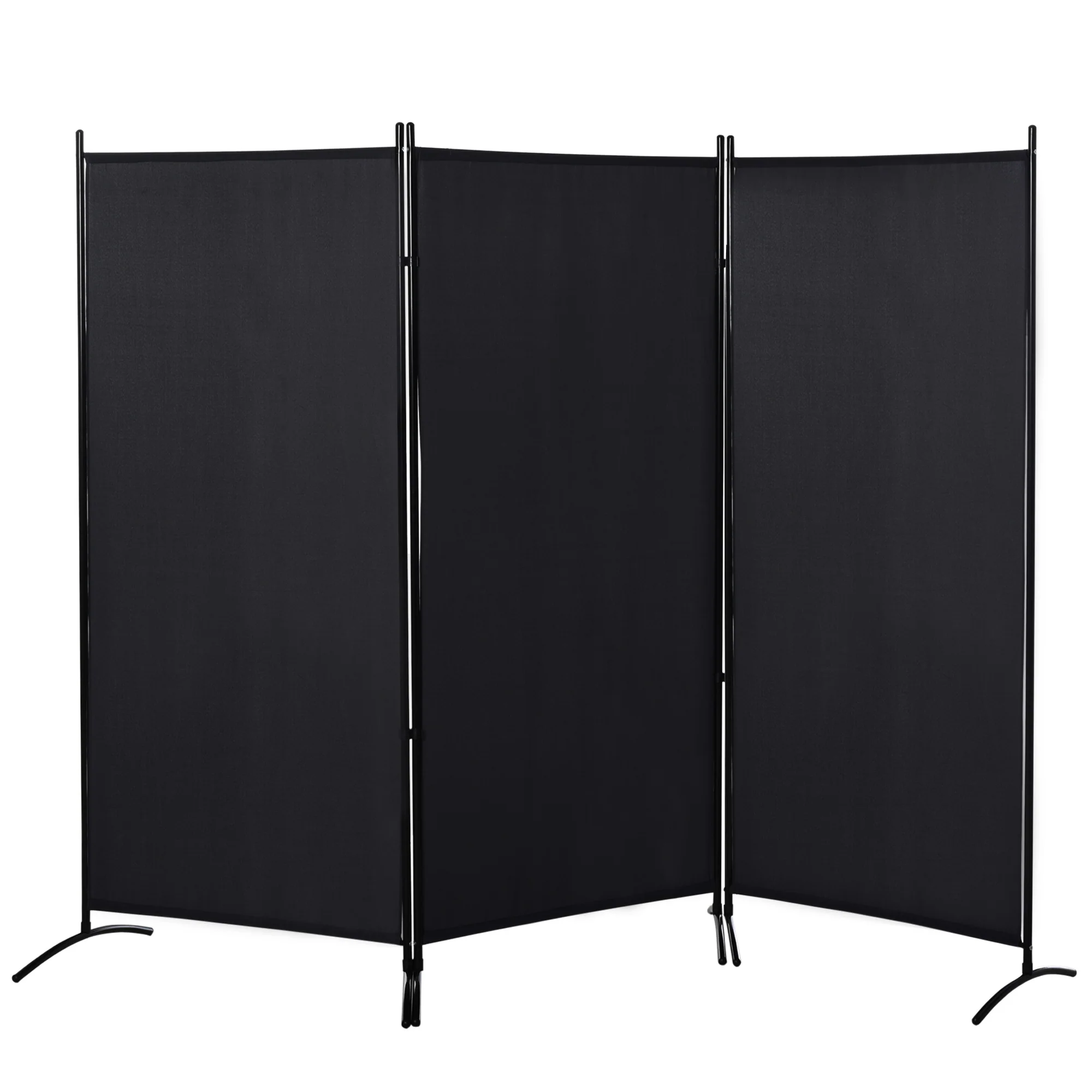 3 Panel Double Hinged Room Divider, 6 Ft Freestanding Folding Privacy Screen, Black