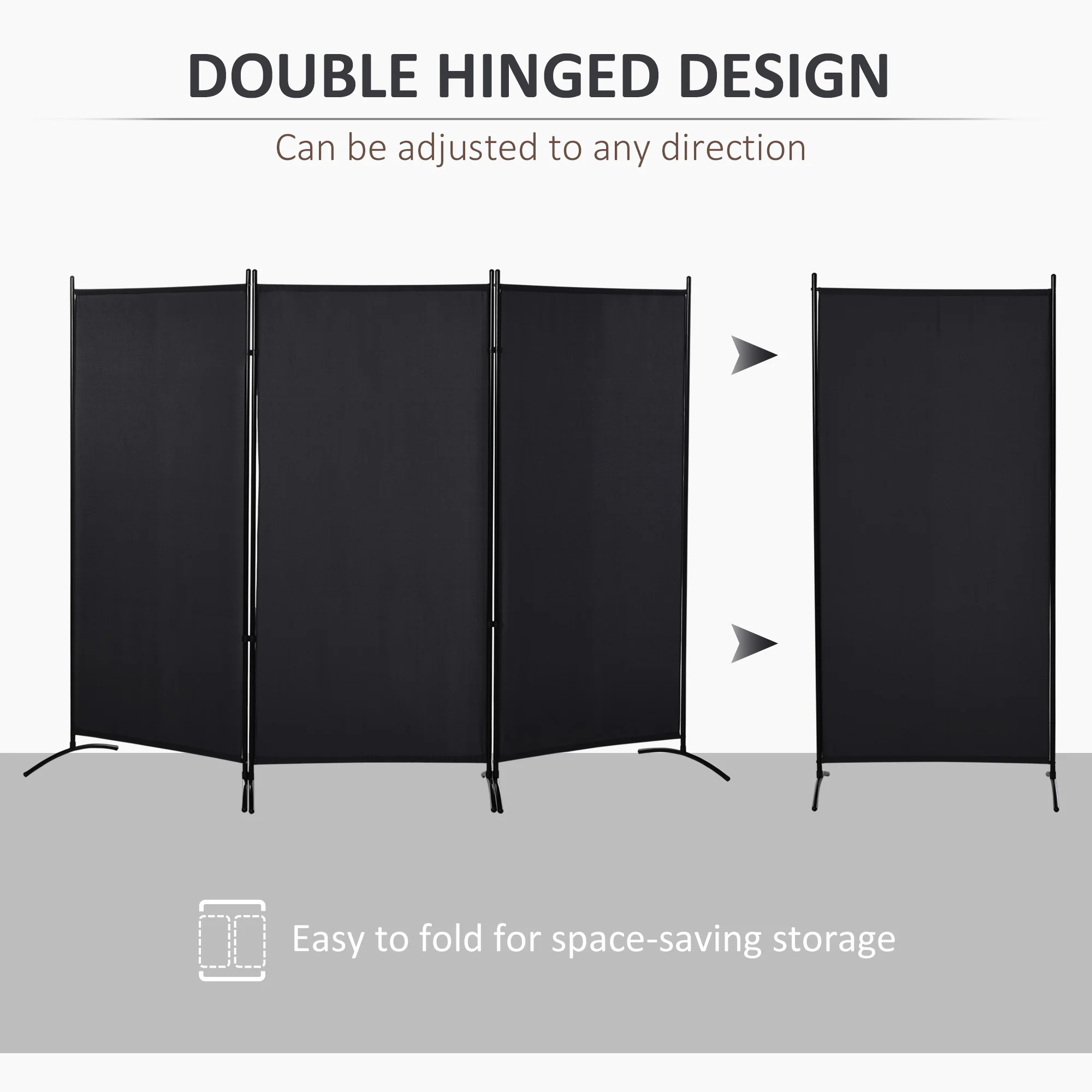 3 Panel Double Hinged Room Divider, 6 Ft Freestanding Folding Privacy Screen, Black - Image 6