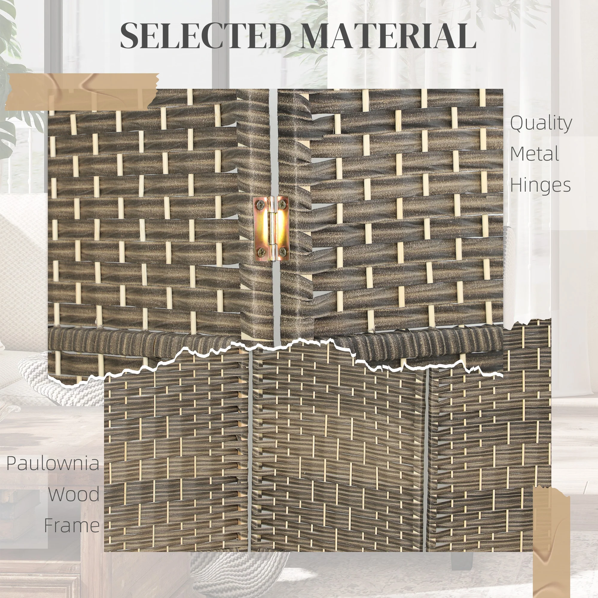 3 Panel Room Divider, 6' Tall Folding Privacy Screen, Hand-Woven Freestanding Wall Partition for Home Office, Bedroom, Dark Rustic Oak - Image 8