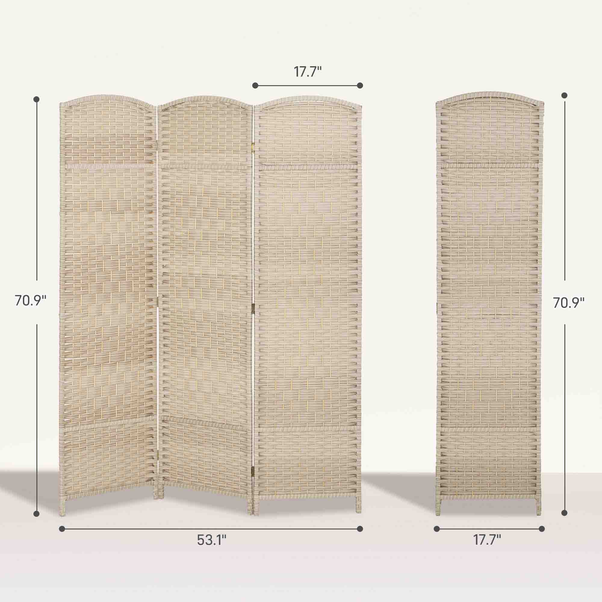 3 Panel Room Divider, 6' Tall Folding Privacy Screen, Hand-Woven Freestanding Wall Partition for Home Office, Bedroom, Washed Oak - Image 5
