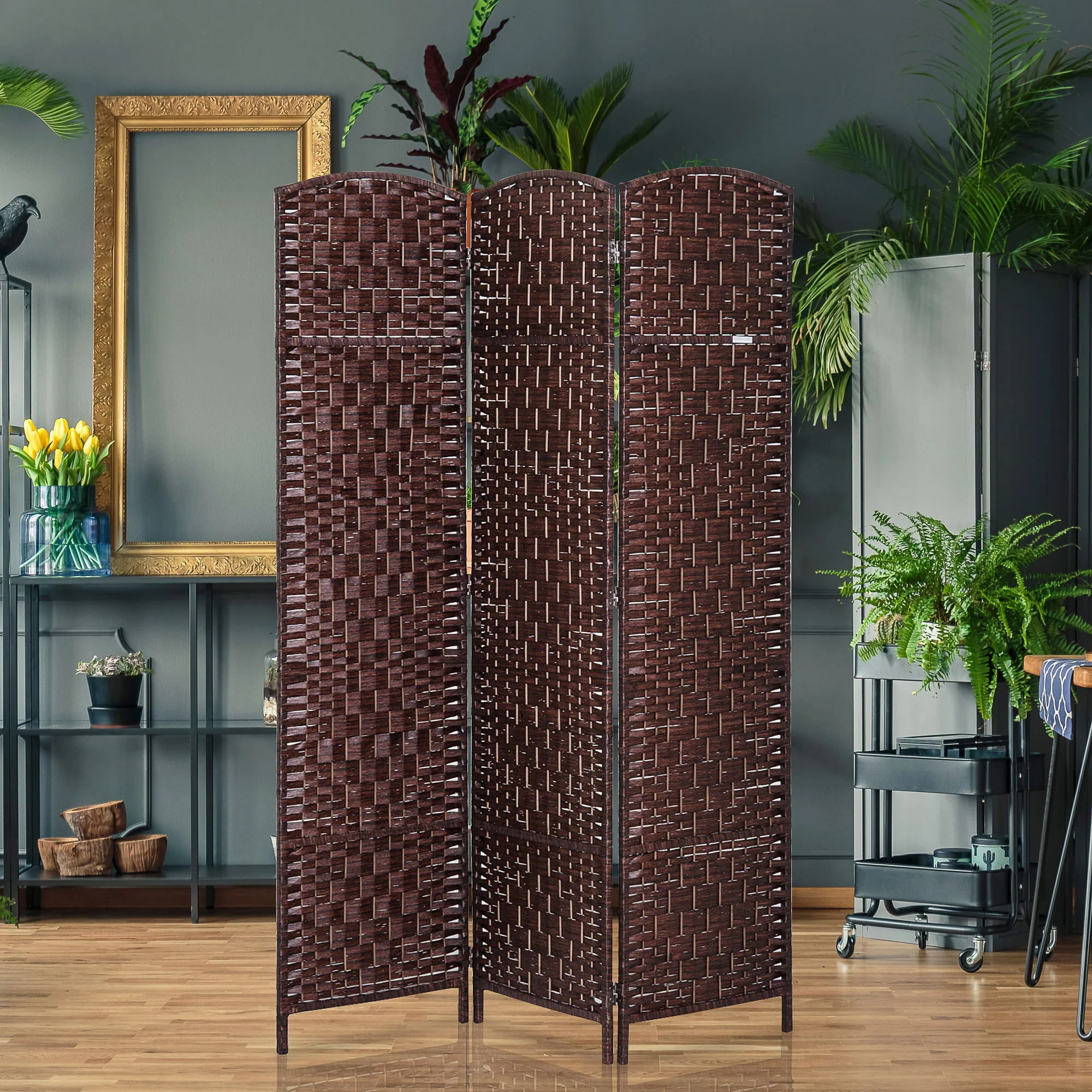 6 Ft Tall Indoor Portable Folding Room Divider, 3 Panels Hand-Woven Privacy Screens, Brown - Image 11