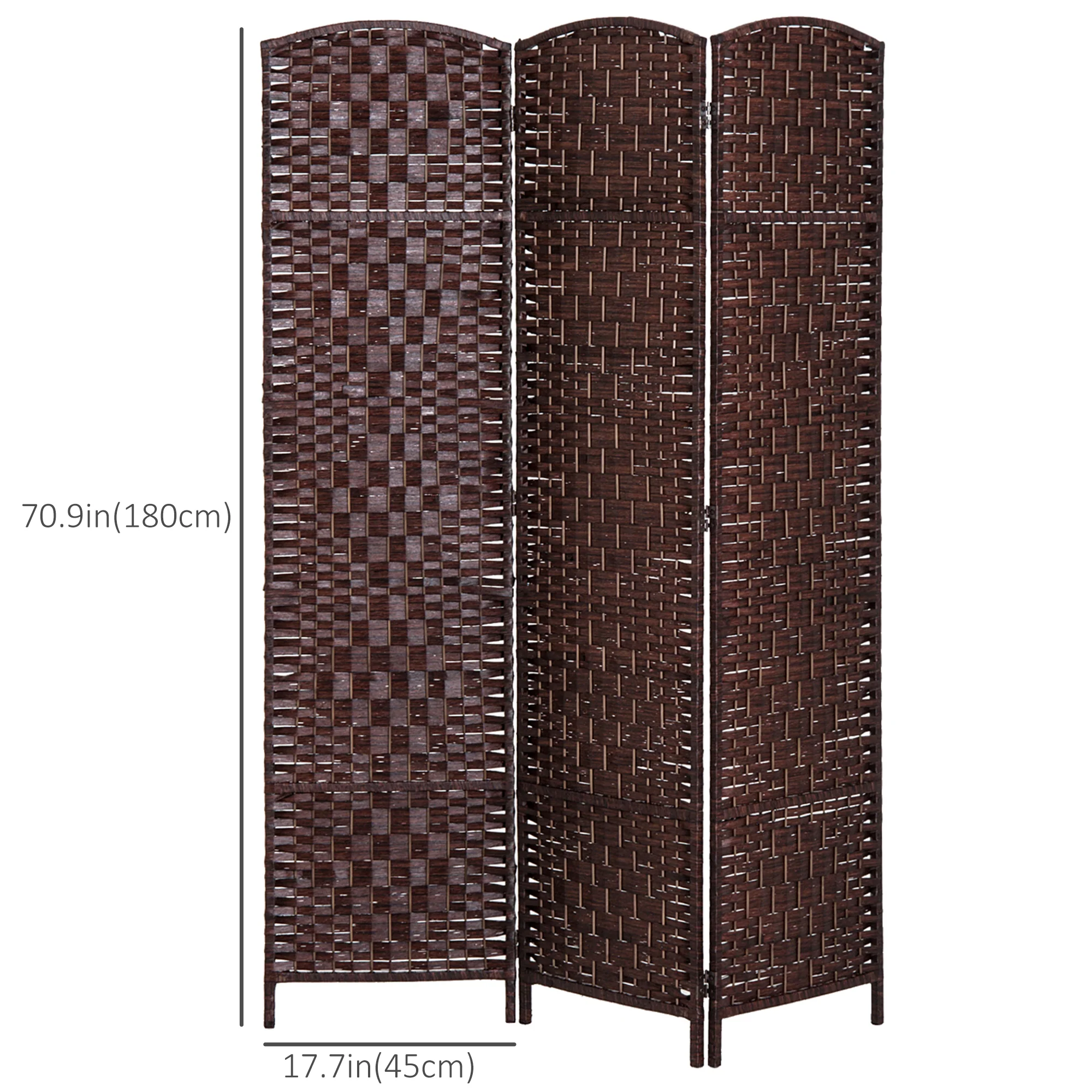 6 Ft Tall Indoor Portable Folding Room Divider, 3 Panels Hand-Woven Privacy Screens, Brown - Image 5