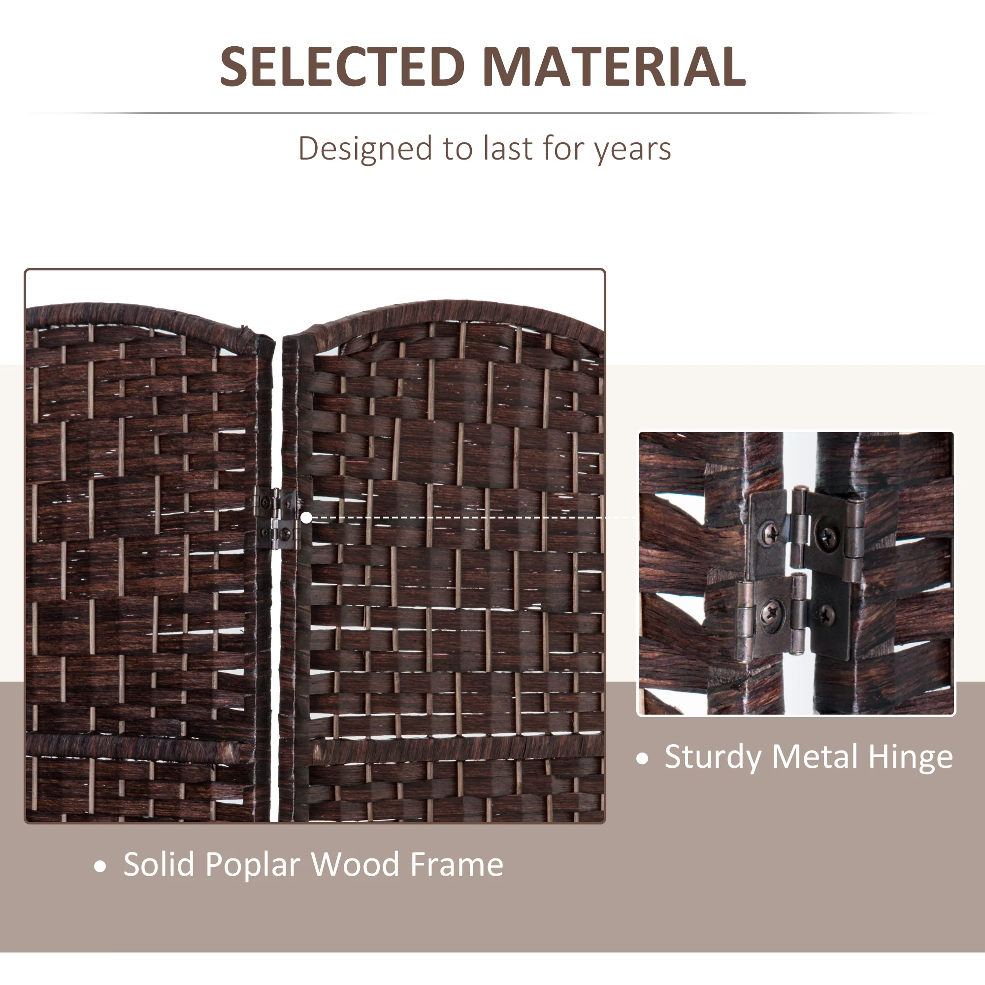 6 Ft Tall Indoor Portable Folding Room Divider, 3 Panels Hand-Woven Privacy Screens, Brown - Image 7