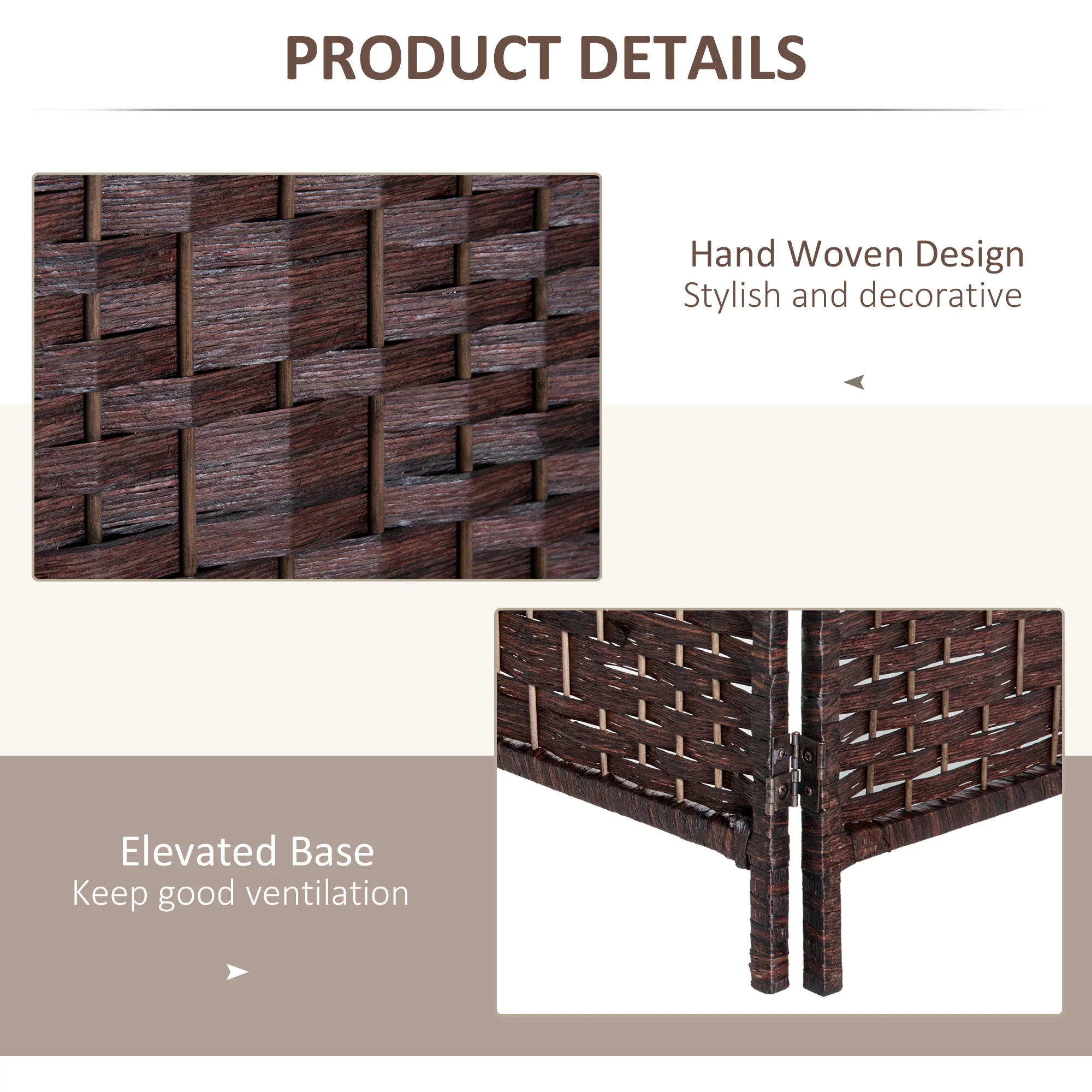 6 Ft Tall Indoor Portable Folding Room Divider, 3 Panels Hand-Woven Privacy Screens, Brown - Image 8