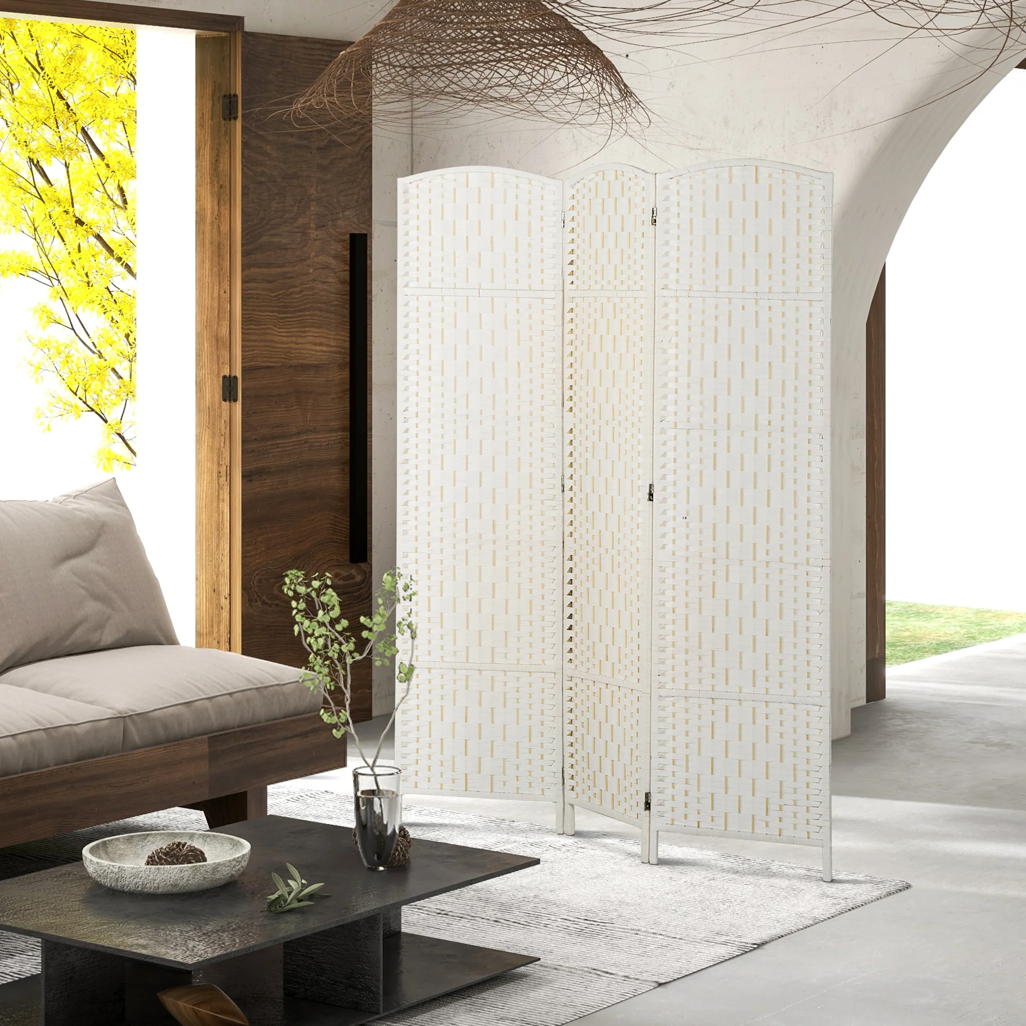 3 Panels Room Divider, 6 Ft Tall Indoor Portable Folding Privacy Screens, Hand-Woven Double Hinged Freestanding Partition Wall Divider for Home Office, Natural - Image 9