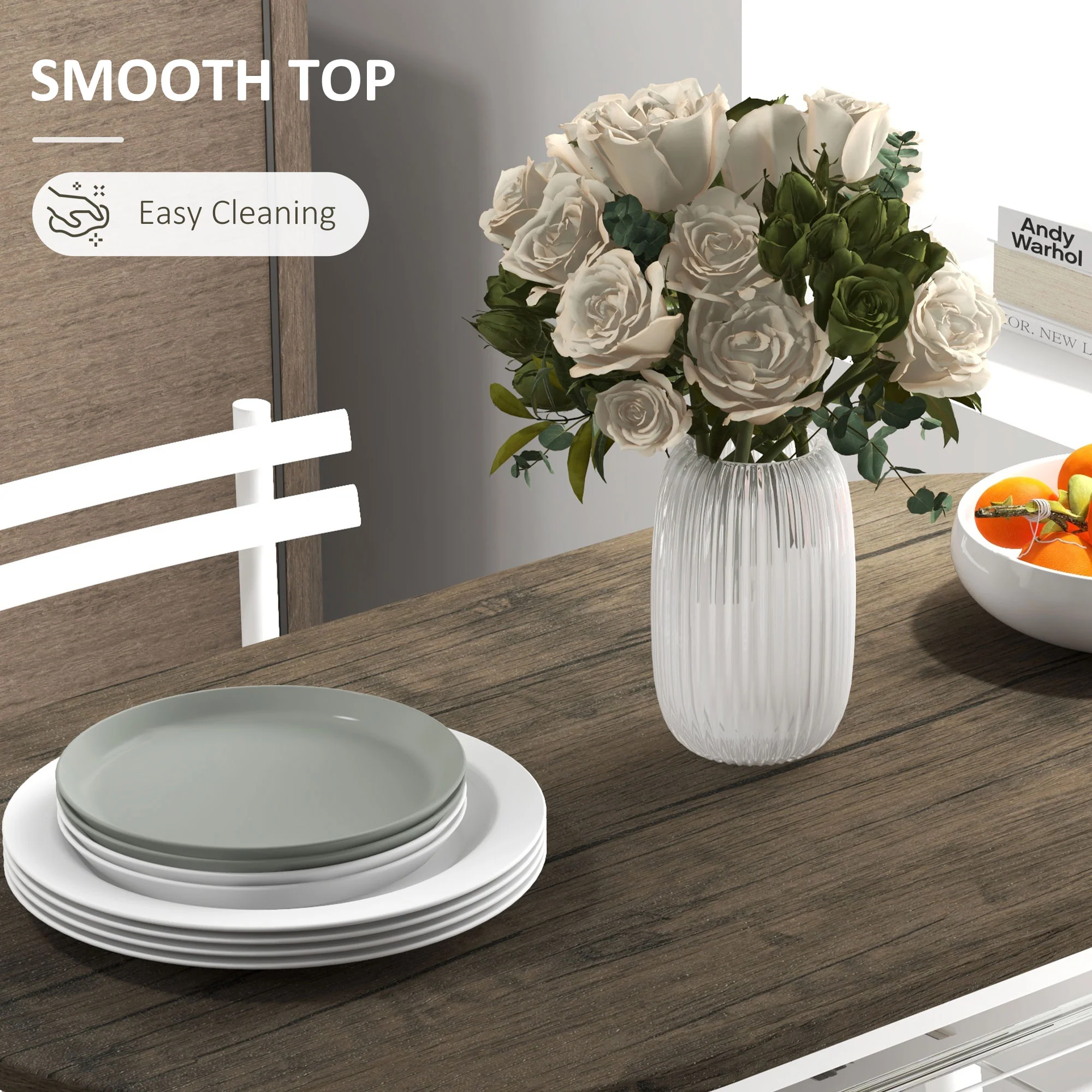 3-Piece Dining Table and Chairs Set, Oval Kitchen Table with Wire Storage Shelf, Natural - Image 9