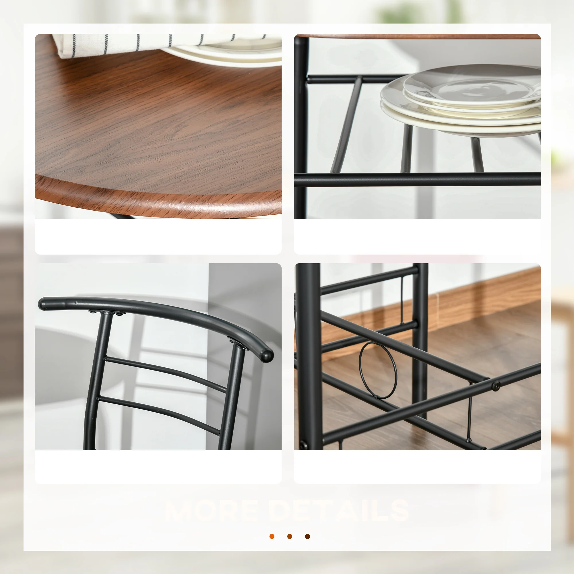 3-Piece Oval Dining Set with Wine Rack for Small Spaces, Black and Natural - Image 8