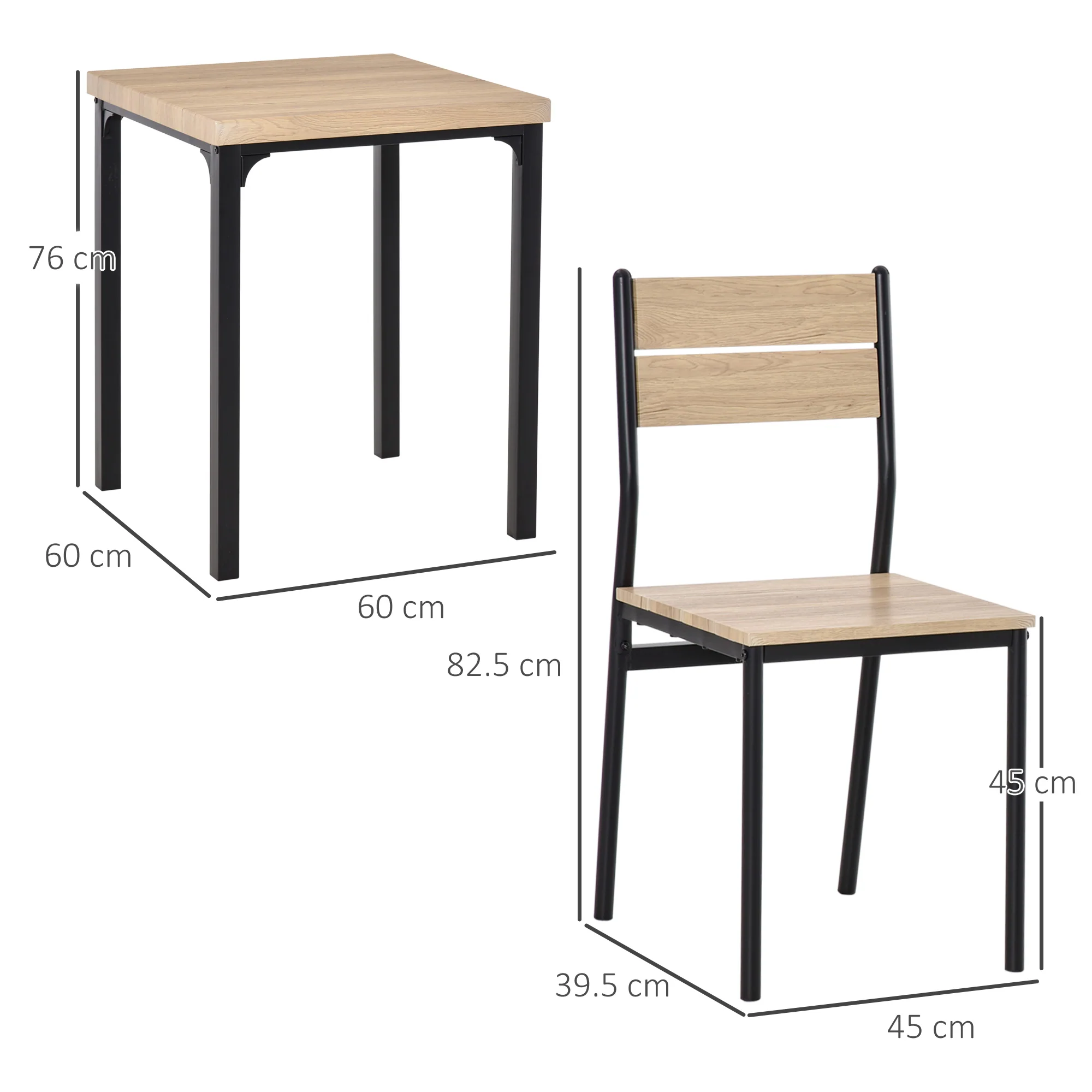 Compact Dining Table & Chairs Set with Metal Legs for Bistro, Kitchen, Light Wood Grain - Image 5