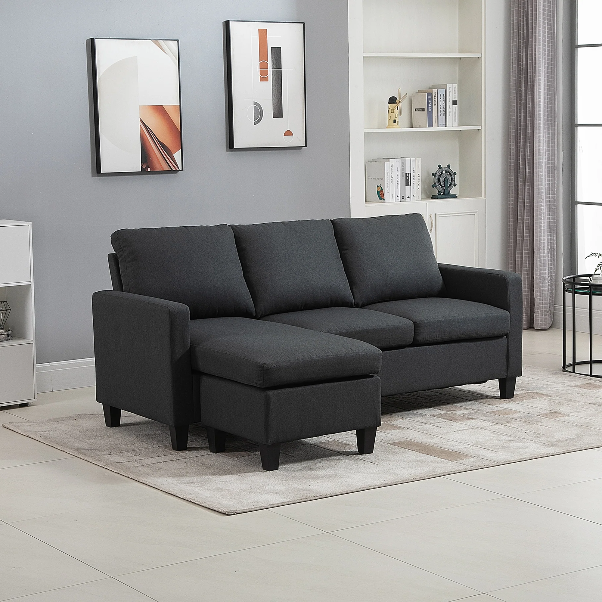 3-Seater L-Shape Sectional Sofa with Ottoman for Living Room, Dark Grey - Image 9