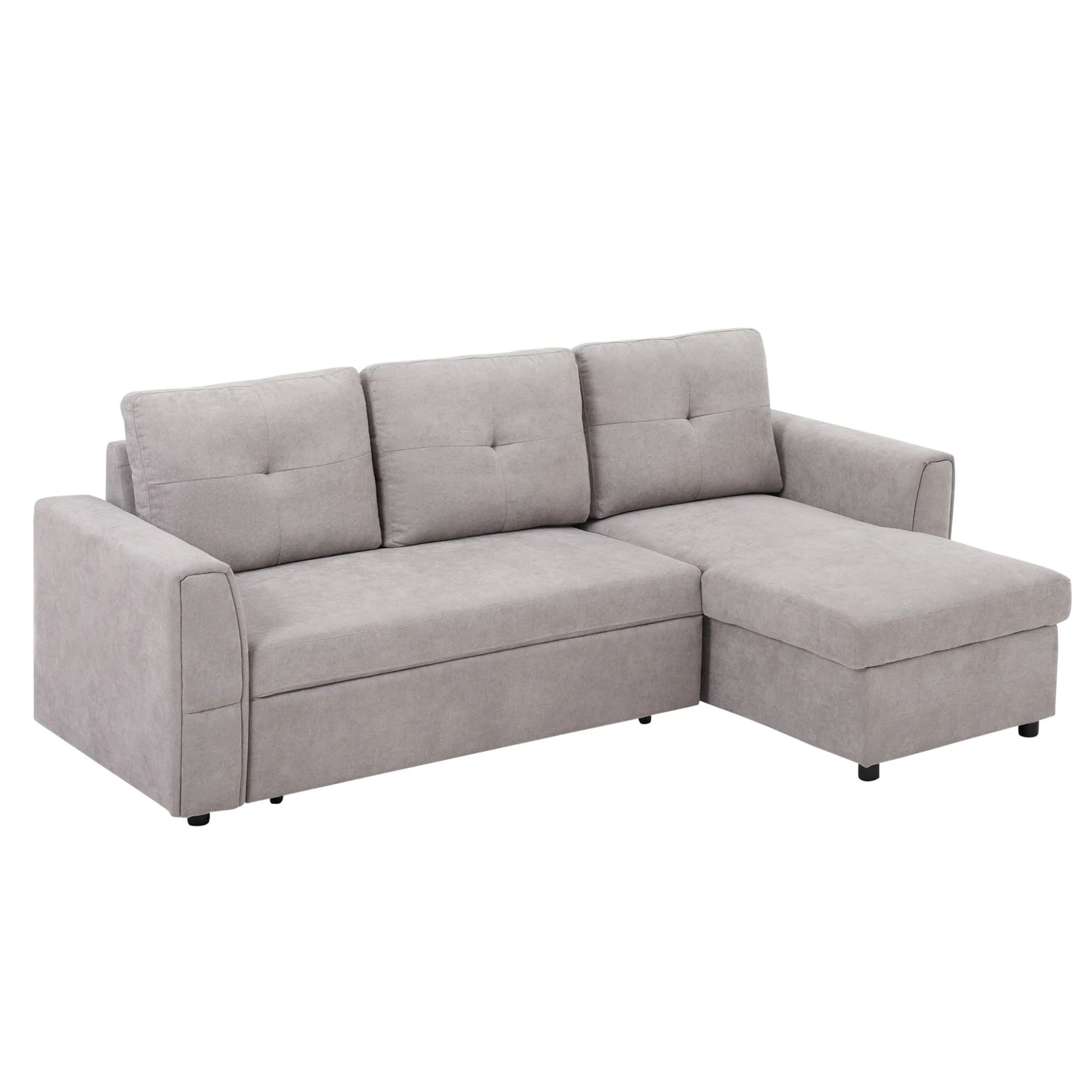3 Seater Sofa Bed, L Shaped Pull Out Sofa Bed with Storage for Living Room, Grey