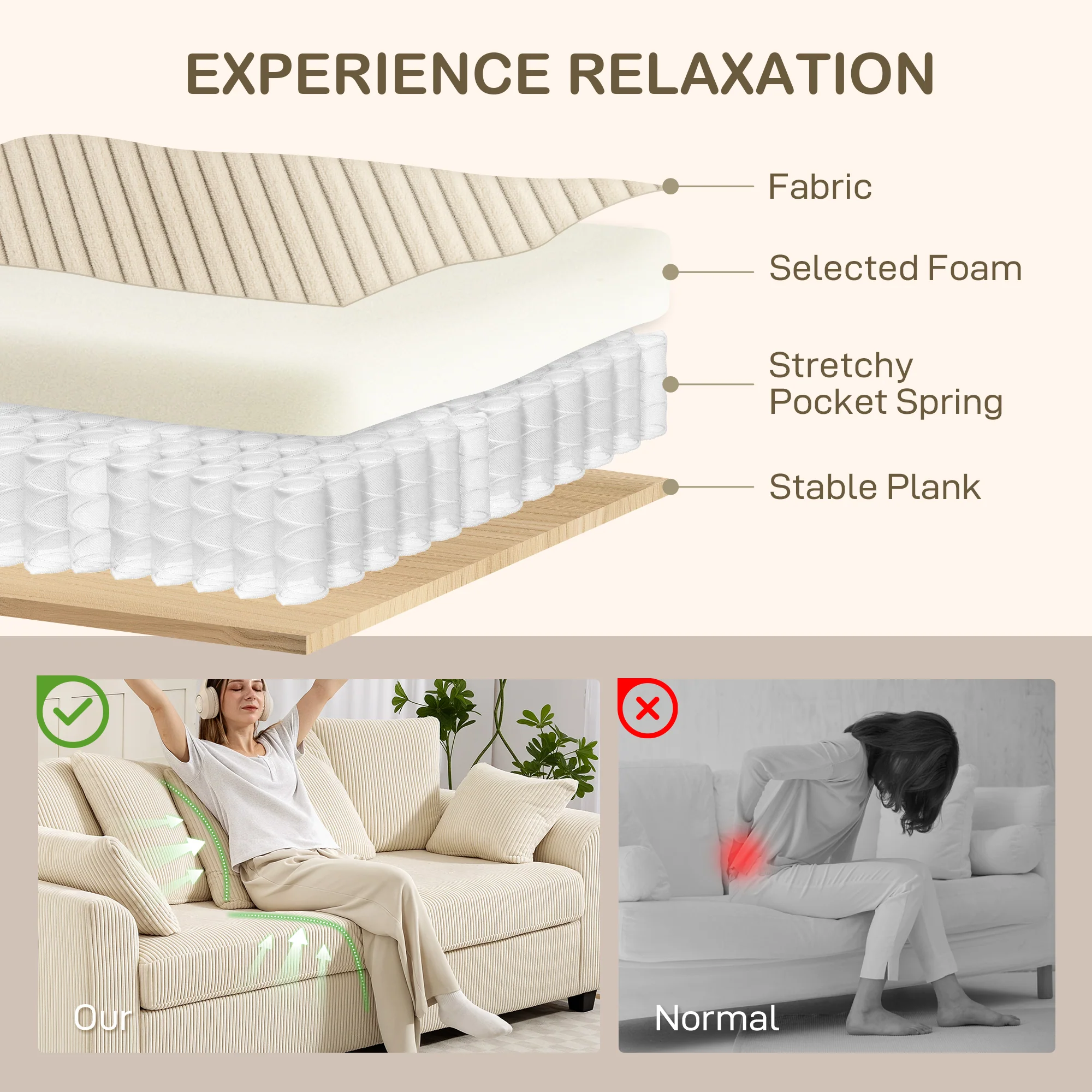 3 Seater Sofa with Curved Armrests, 83" Modern Upholstered Corduroy Couch with 8 Removable Pillows and Thick Padded, Beige - Image 6