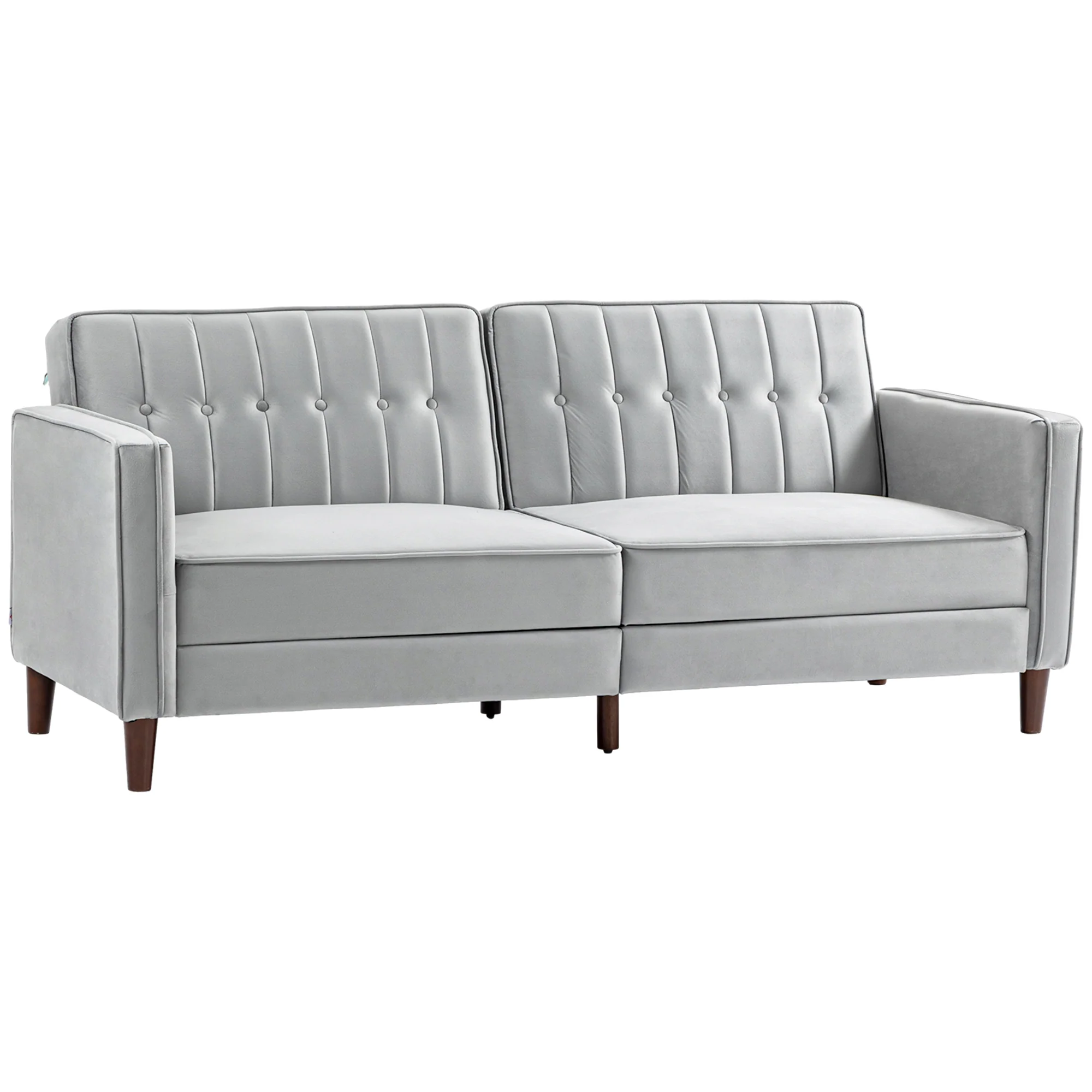 3 Seater Velvet Sofa Bed, Button Tufted Sleeper Couch w/ Split Reclining Backrest, Light Grey