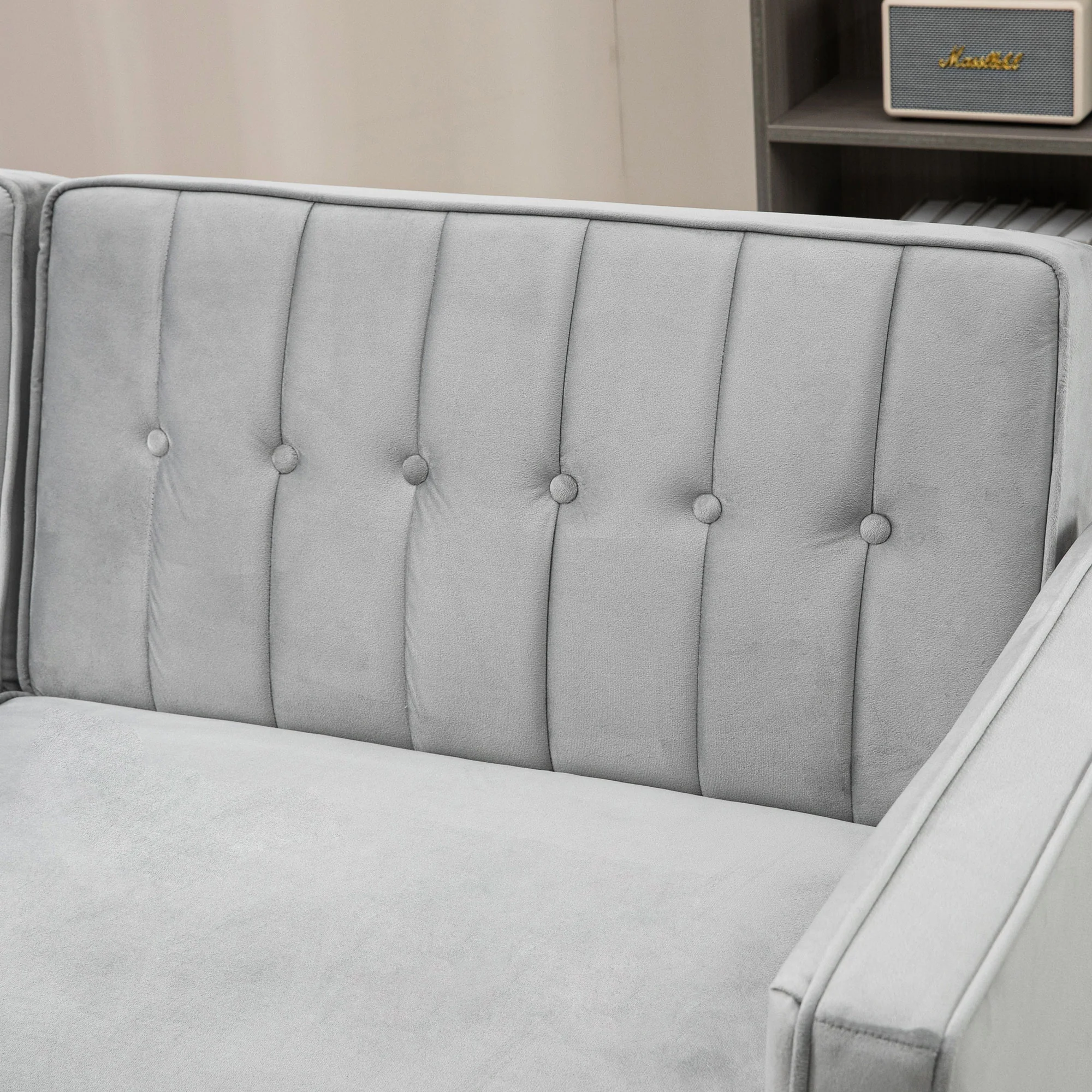 3 Seater Velvet Sofa Bed, Button Tufted Sleeper Couch w/ Split Reclining Backrest, Light Grey - Image 11