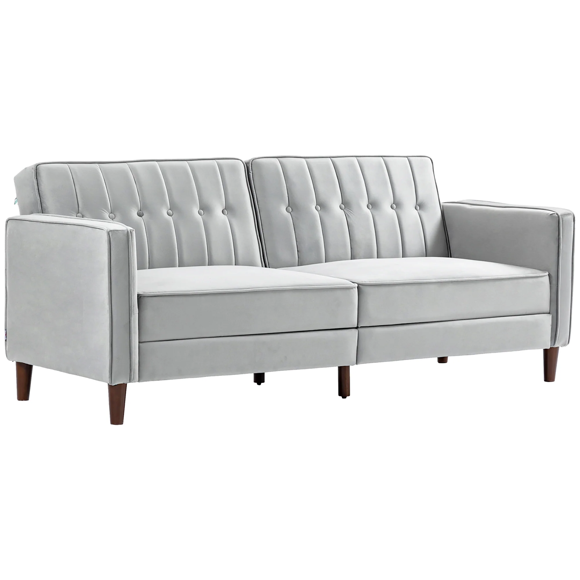 3 Seater Velvet Sofa Bed, Button Tufted Sleeper Couch w/ Split Reclining Backrest, Light Grey - Image 2