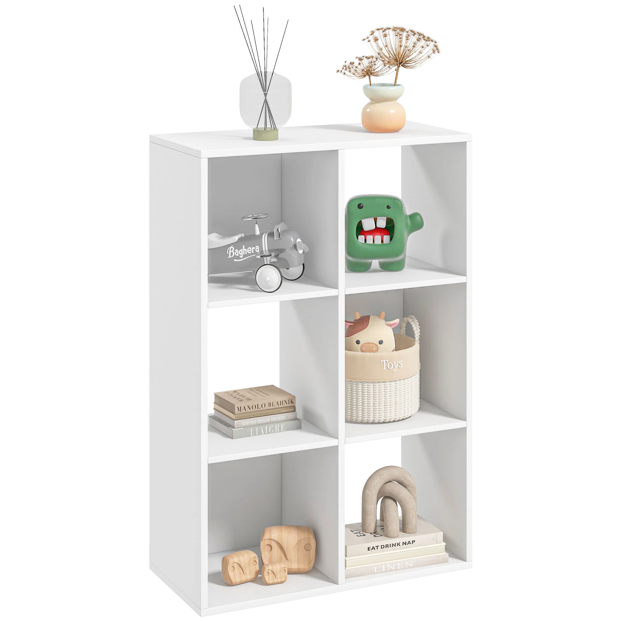 3-tier 6 Cubes Storage Unit, Particle Board Cabinet Bookcase Organiser Shelves, White