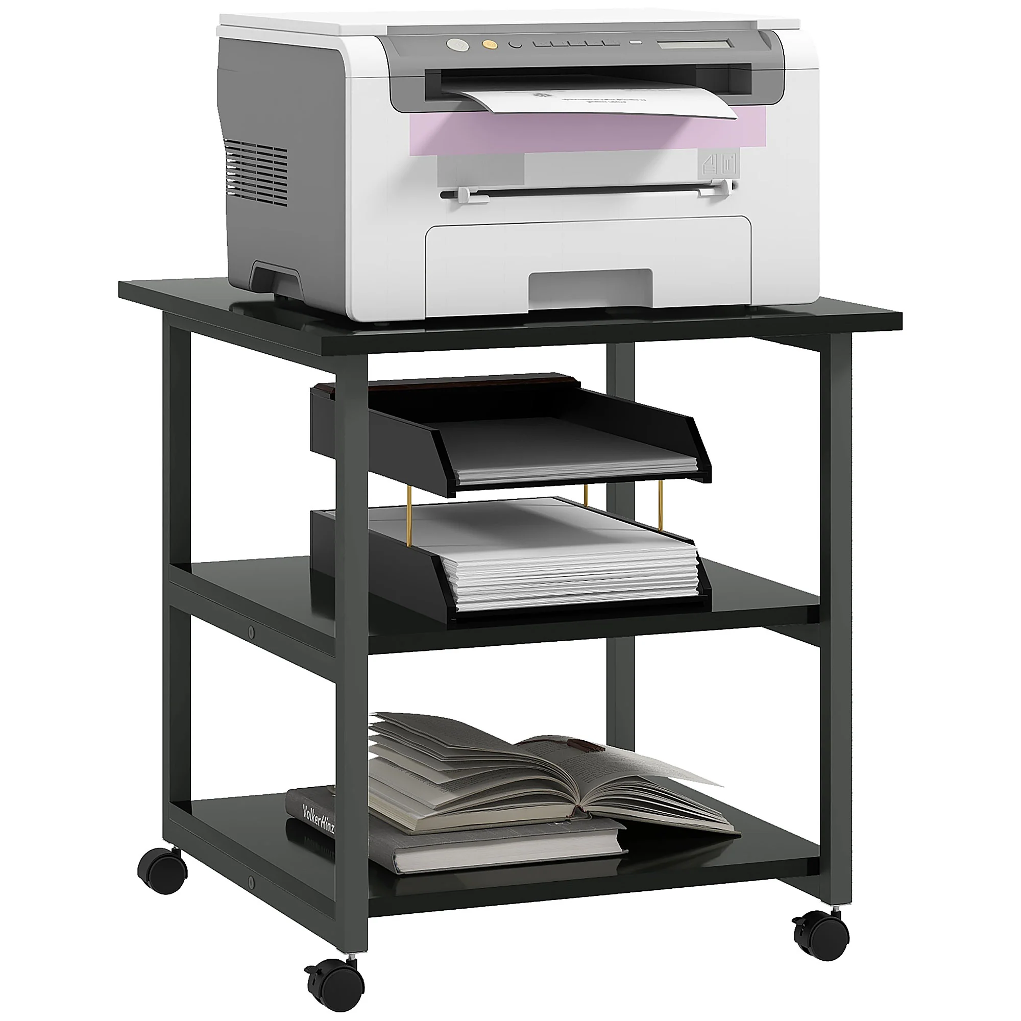 3-Tier Mobile Printer Stand with Storage Shelf for Home Office, 50 x 50 x 52.5cm, Black