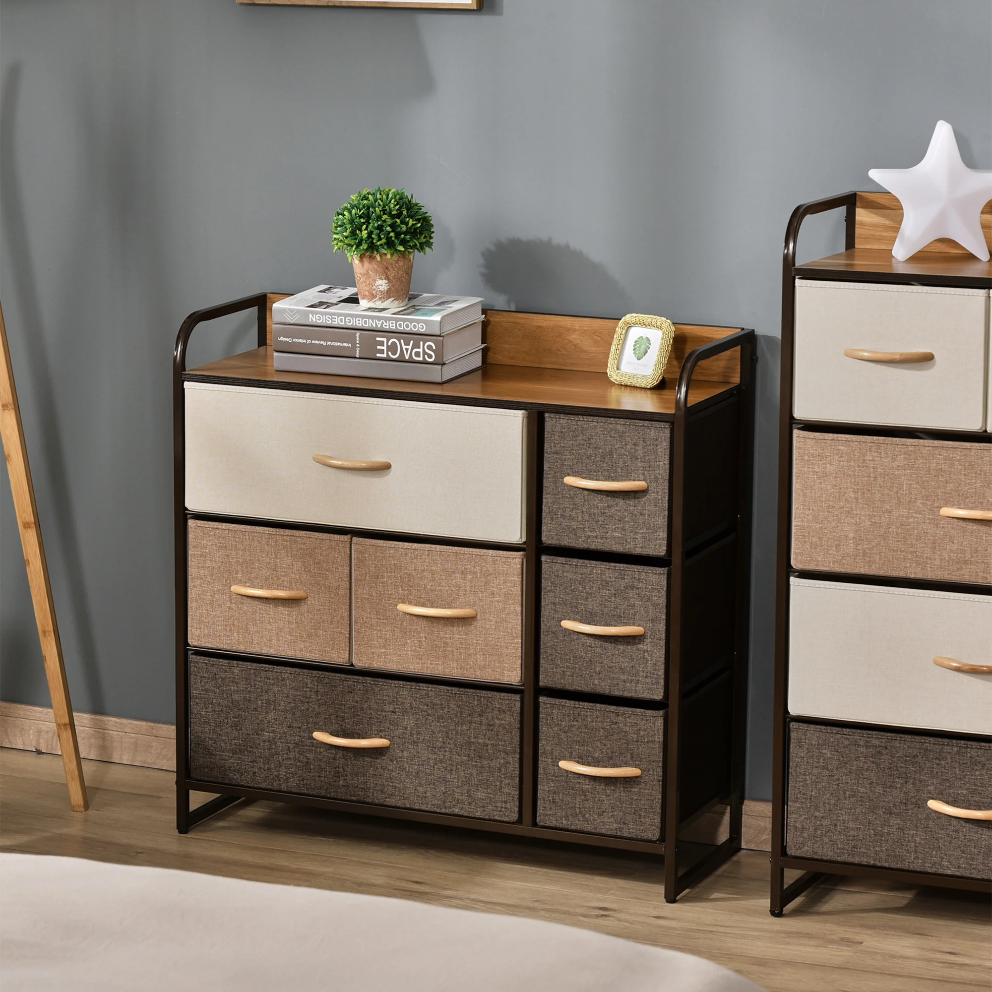 7 Drawer Fabric Dresser 3 Tier Storage Organizer with Steel Frame, Brown - Image 3