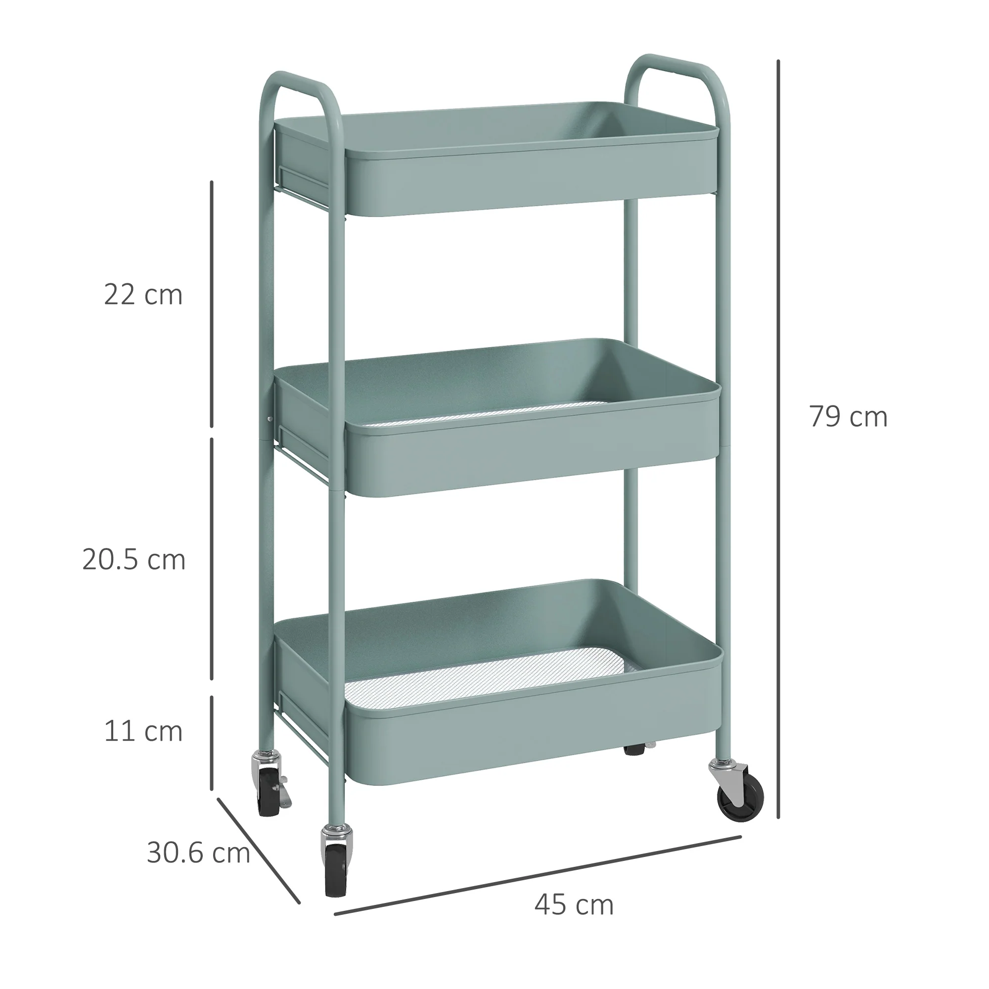 3-tier Storage Trolley, Rolling Utility Cart with Mesh Baskets for Living Room, Light Blue - Image 5