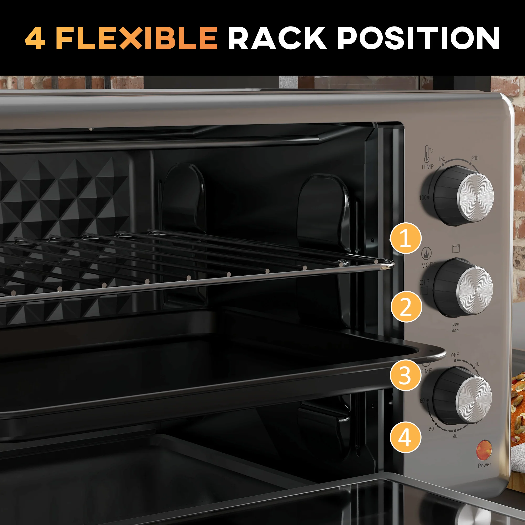 30 L Mini Oven, Countertop Electric Oven with Baking Tray and Wire Rack, 1600W, Silver - Image 7