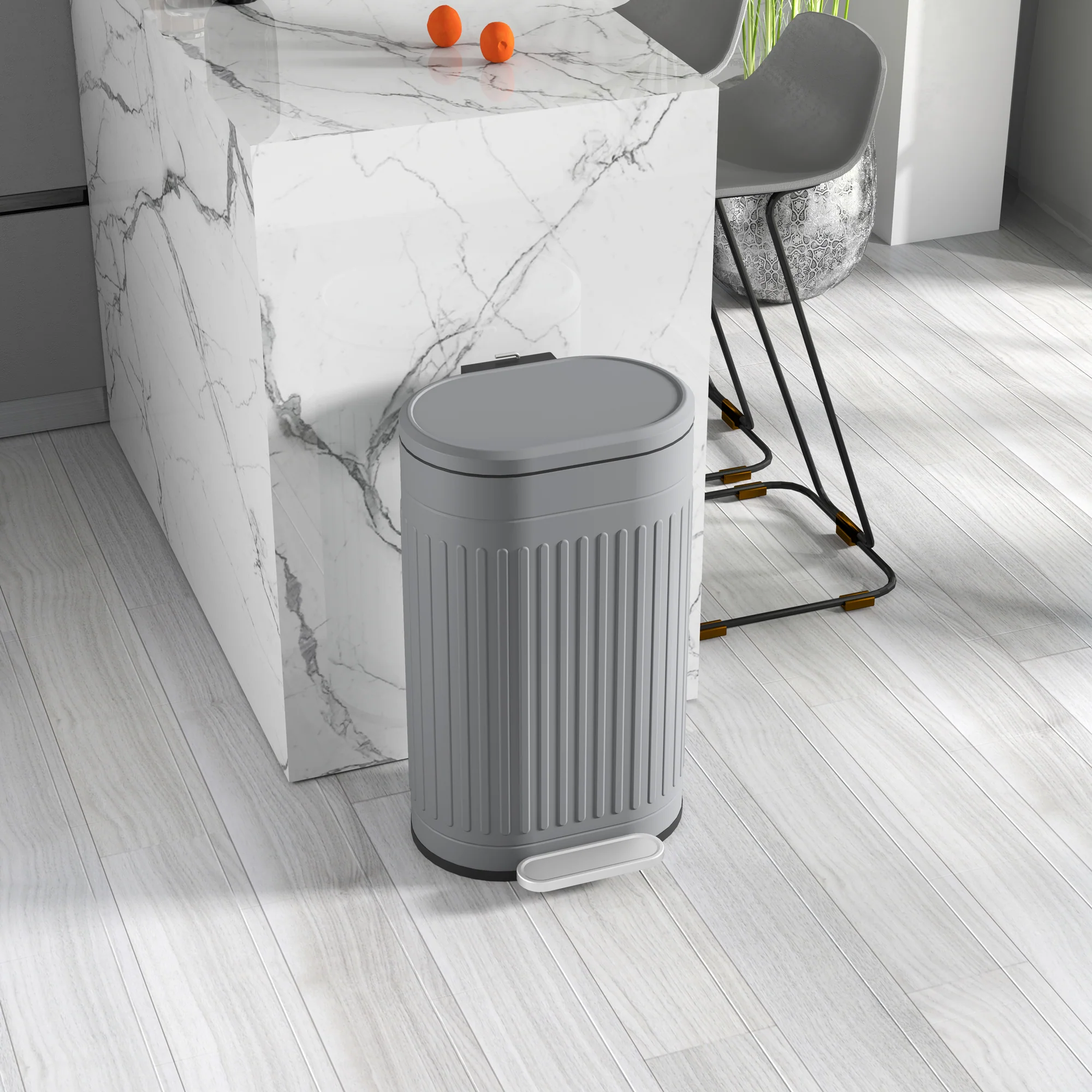 30L Fingerprint Proof Kitchen Bin with Foot Pedal & Removable Inner Bucket, Grey - Image 10