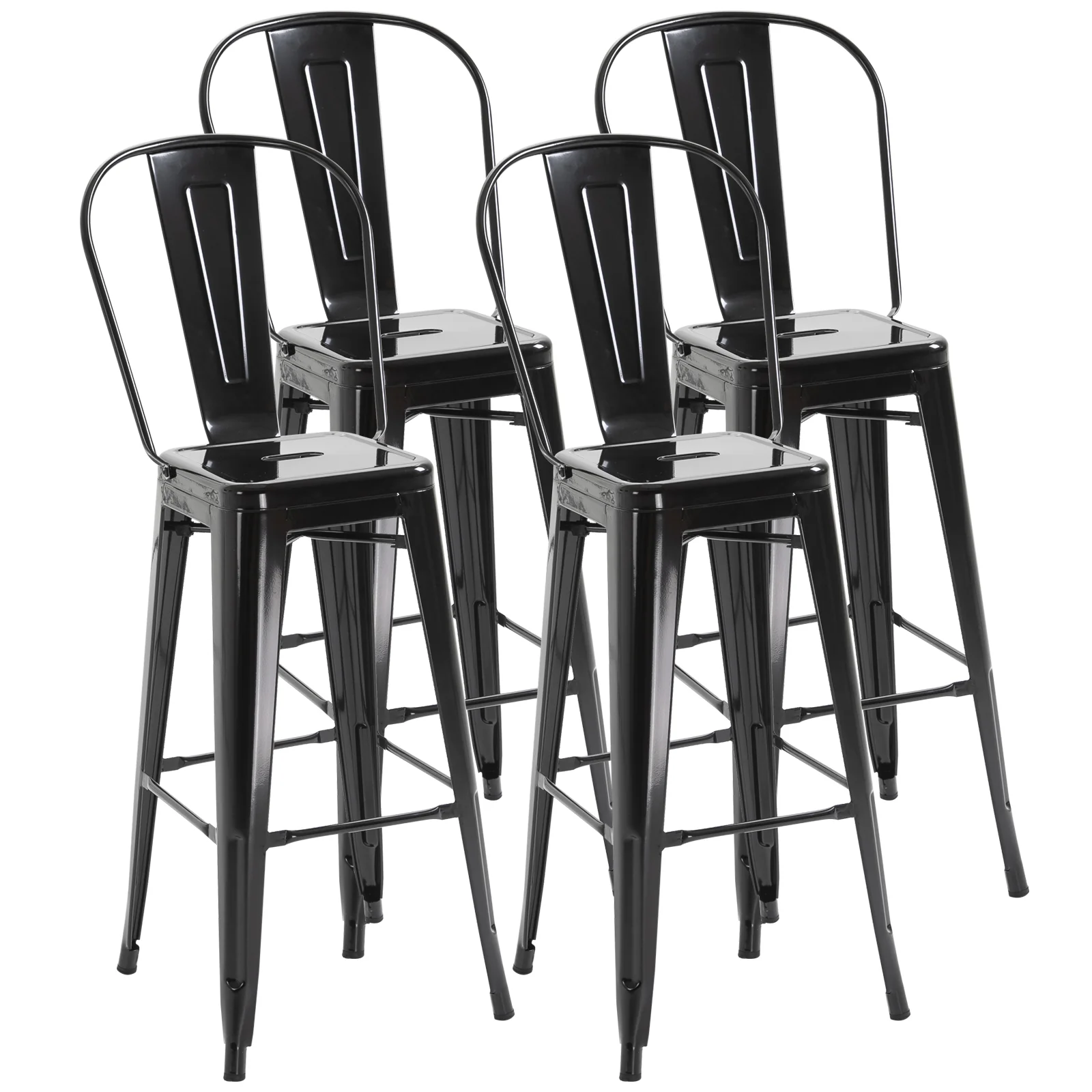 Set of 4 Bar Stools, 30" Stacking Metal for Kitchen Island, Black