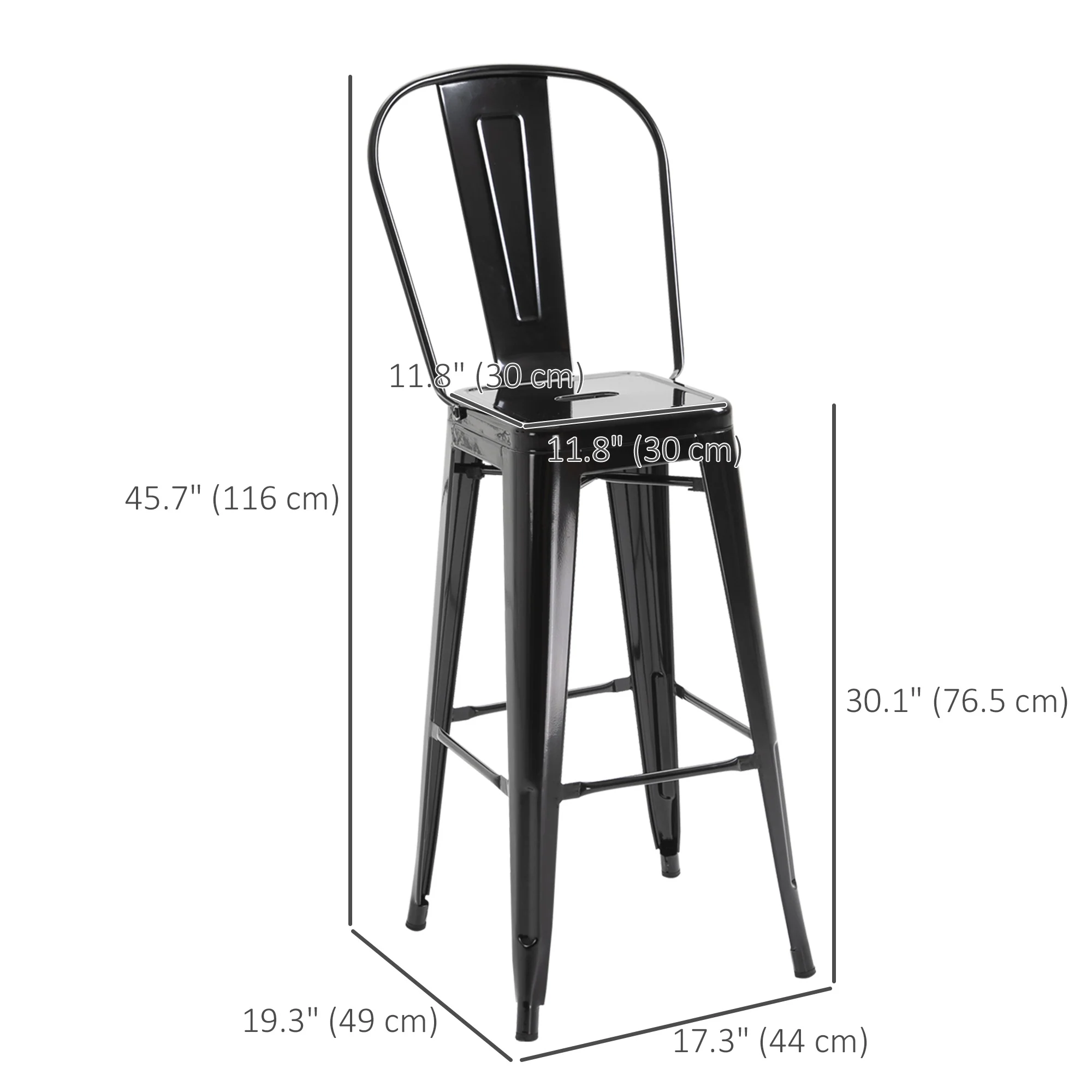 Set of 4 Bar Stools, 30" Stacking Metal for Kitchen Island, Black - Image 5