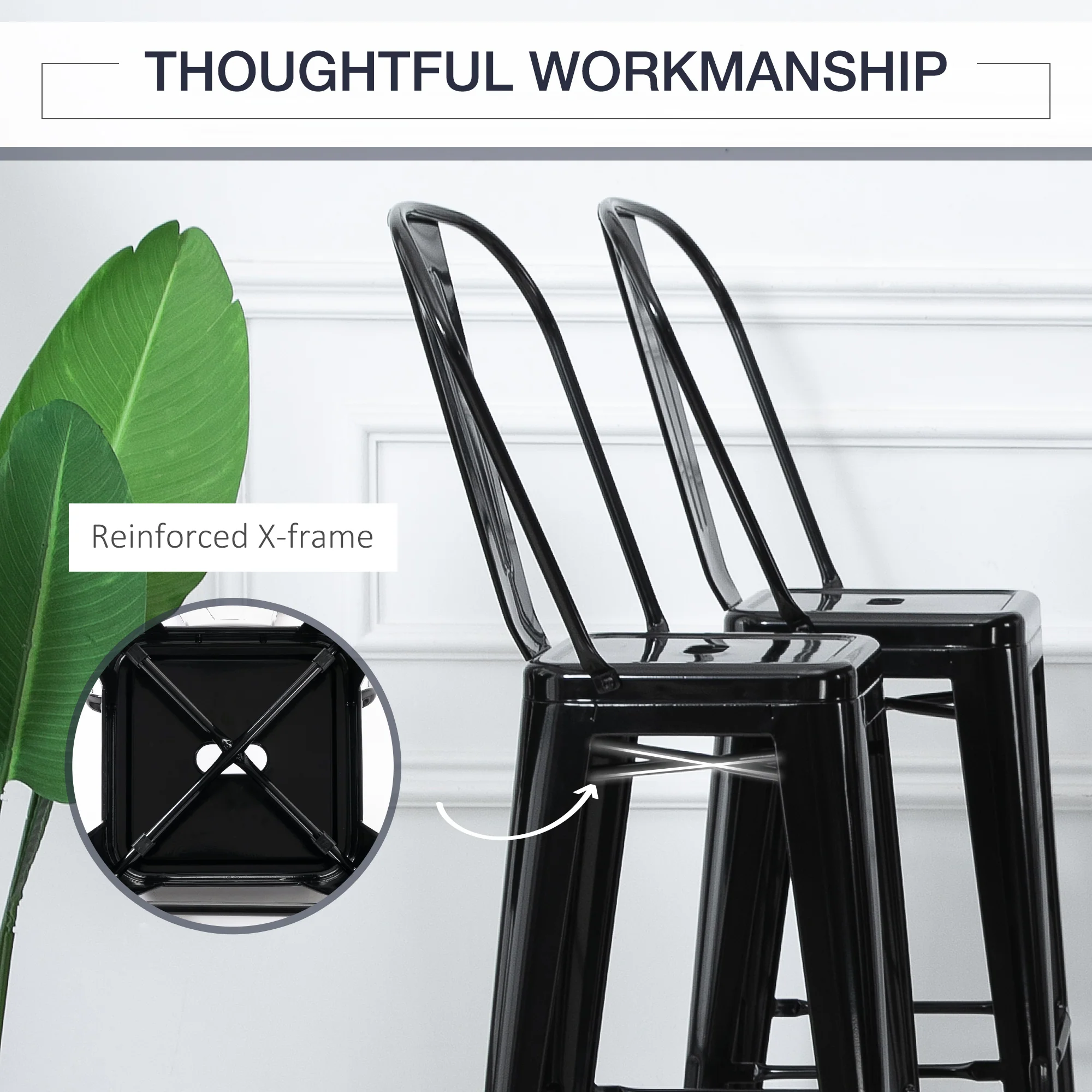 Set of 4 Bar Stools, 30" Stacking Metal for Kitchen Island, Black - Image 8