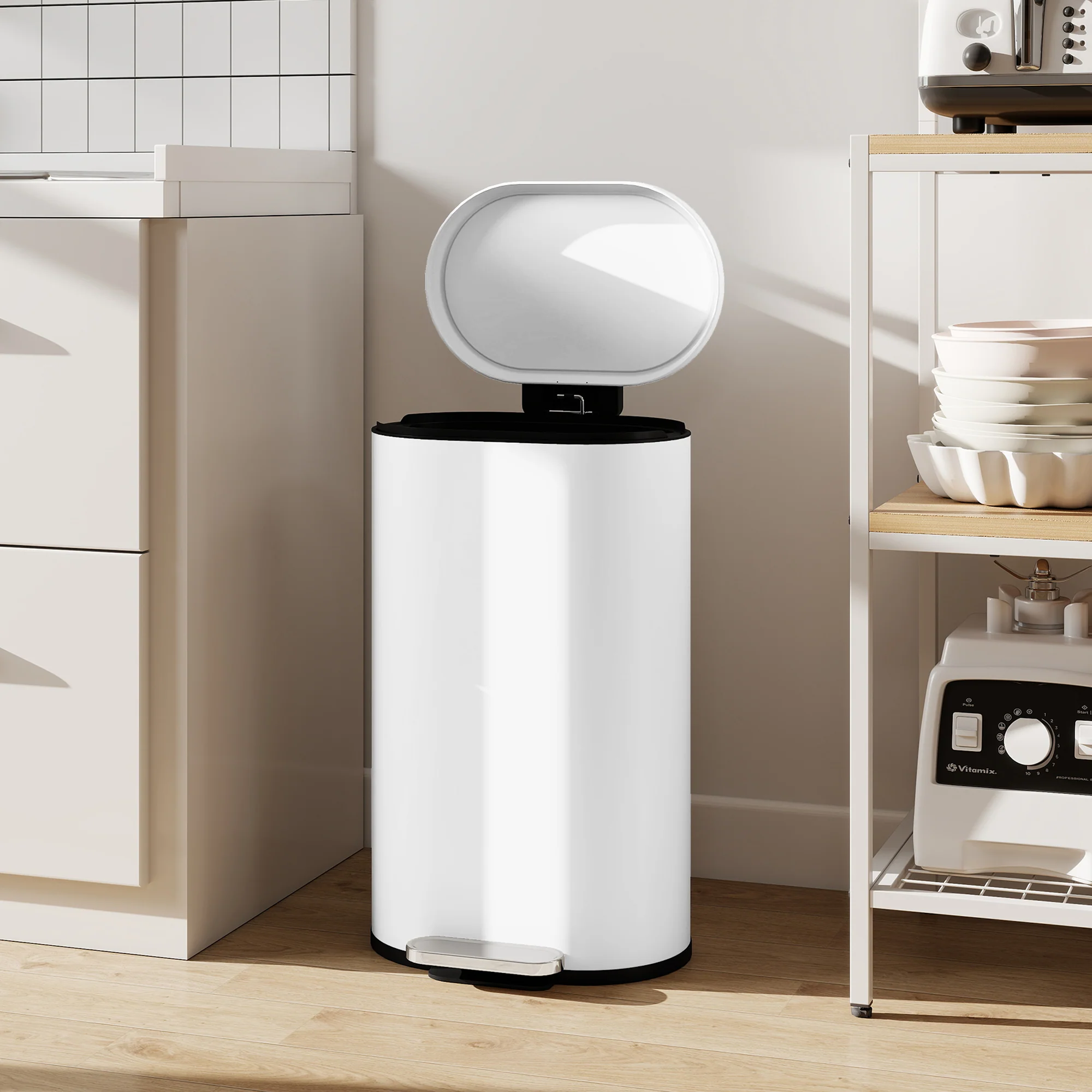 30L Kitchen Bin with 90° Stay-Open Lid, Slim Rectangular Pedal Bin with Soft-Close Lid, Removable Inner Bucket for Home Office, Fingerprint-Resistant, White - Image 11