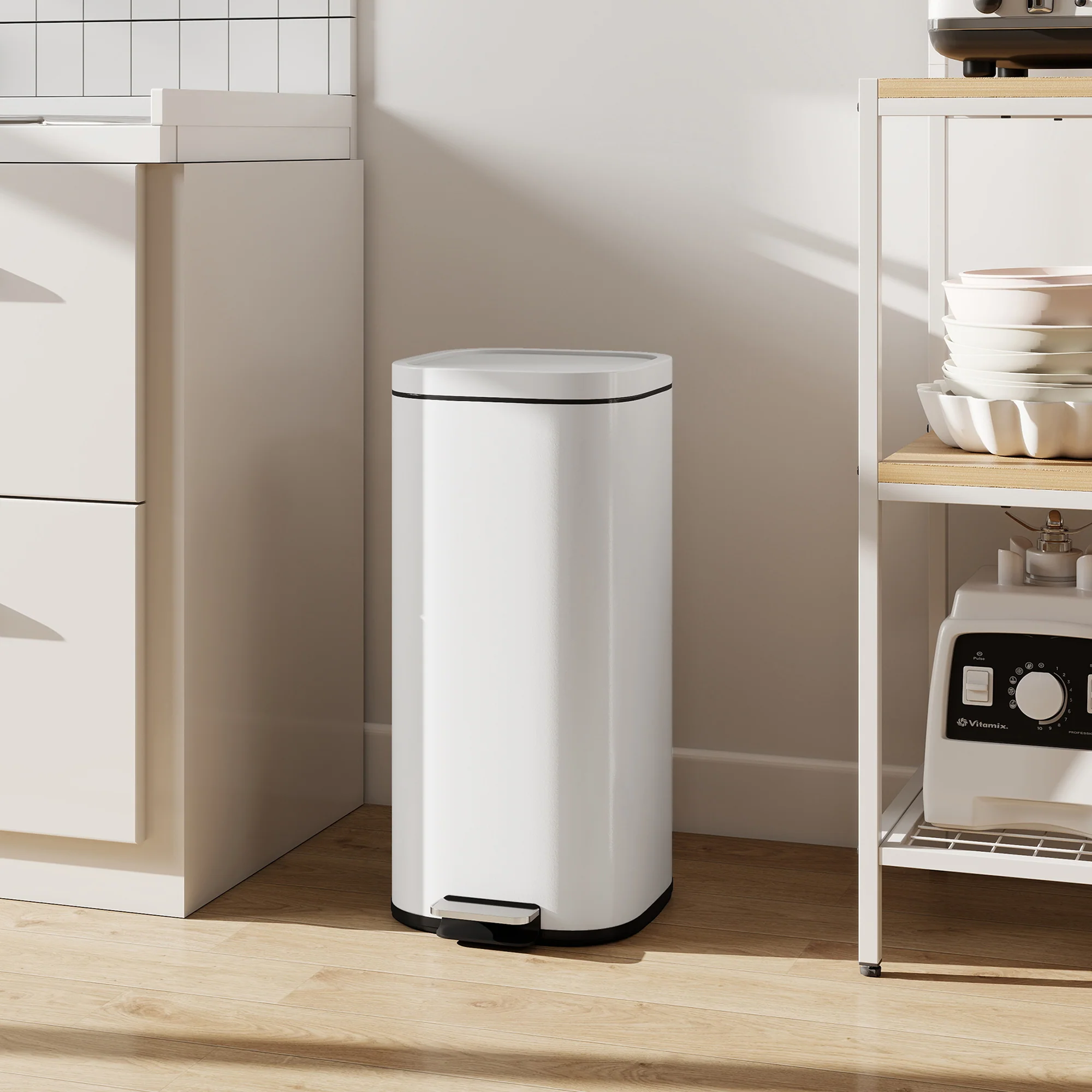 30L Kitchen Bin with Lid, Compact Pedal Bin with Soft-Close and Stay-Open Lid, Removable Inner Bucket, Fingerprint-Resistant for Kitchen, Home, Office, Bedroom, Cream White - Image 11