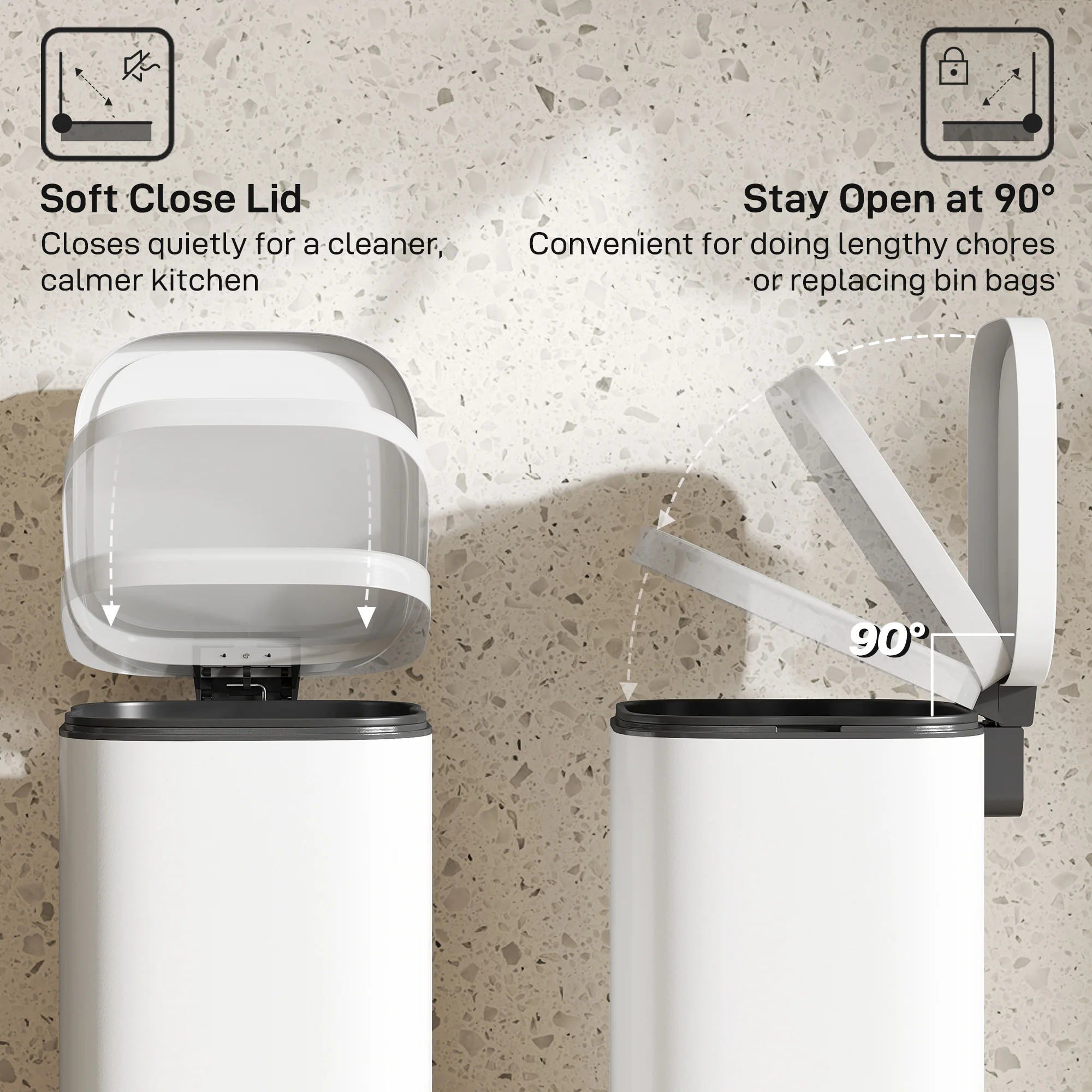 30L Kitchen Bin with Lid, Compact Pedal Bin with Soft-Close and Stay-Open Lid, Removable Inner Bucket, Fingerprint-Resistant for Kitchen, Home, Office, Bedroom, Cream White - Image 7