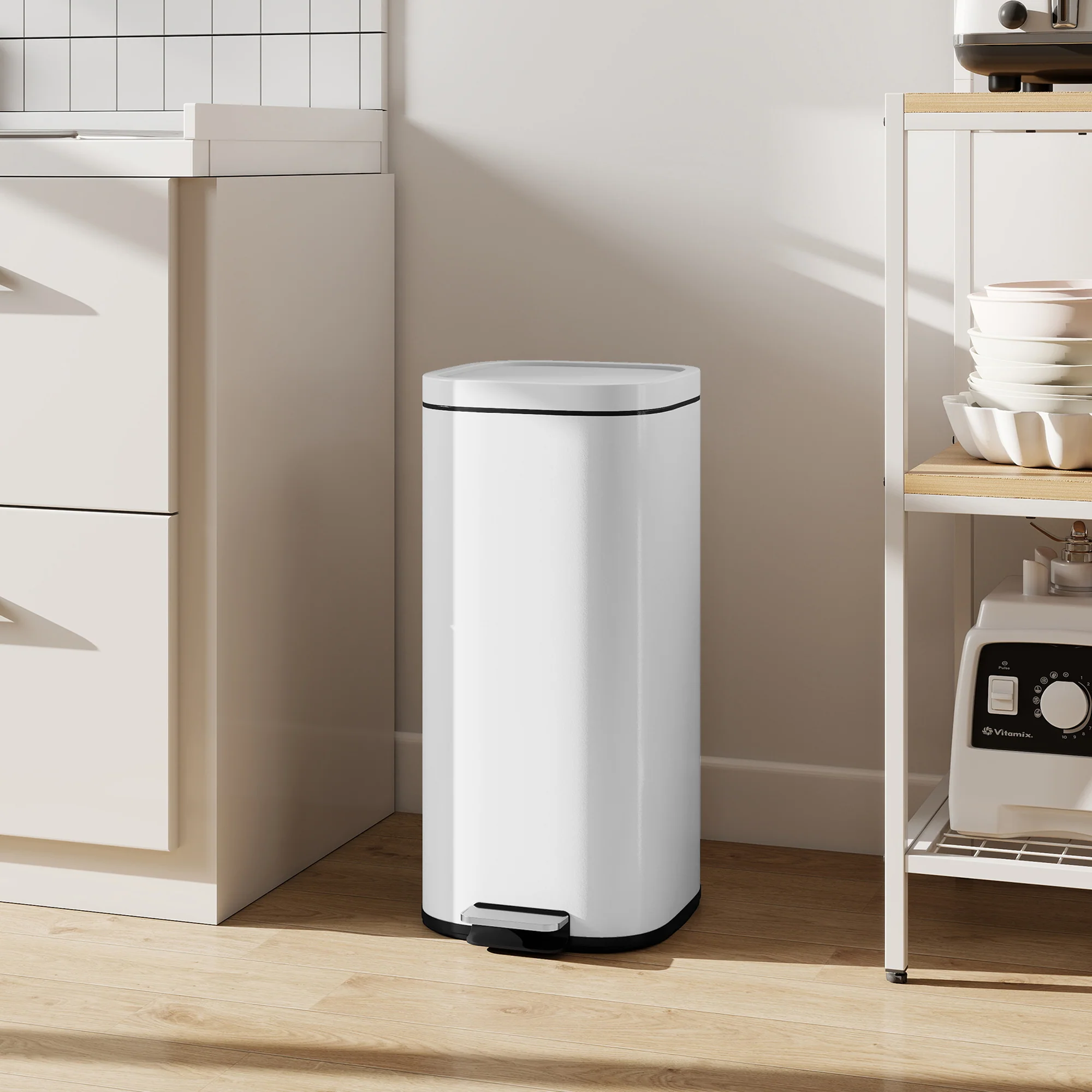 30L Kitchen Bin with Lid, Compact Pedal Bin with Soft-Close and Stay-Open Lid, Removable Inner Bucket, Fingerprint-Resistant for Kitchen, Home, Office, Bedroom, White - Image 11