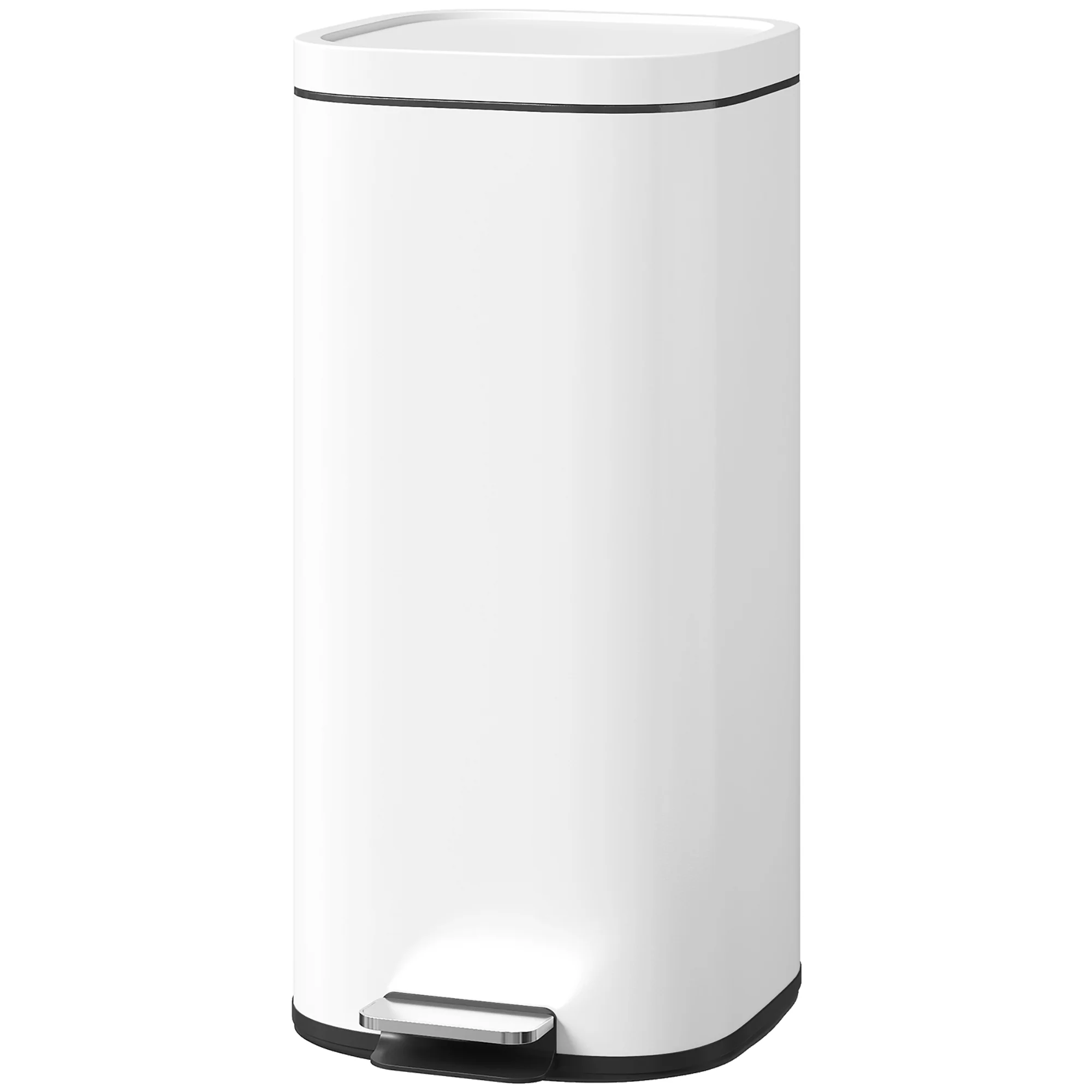 30L Kitchen Bin with Lid, Compact Pedal Bin with Soft-Close and Stay-Open Lid, Removable Inner Bucket, Fingerprint-Resistant for Kitchen, Home, Office, Bedroom, White - Image 2