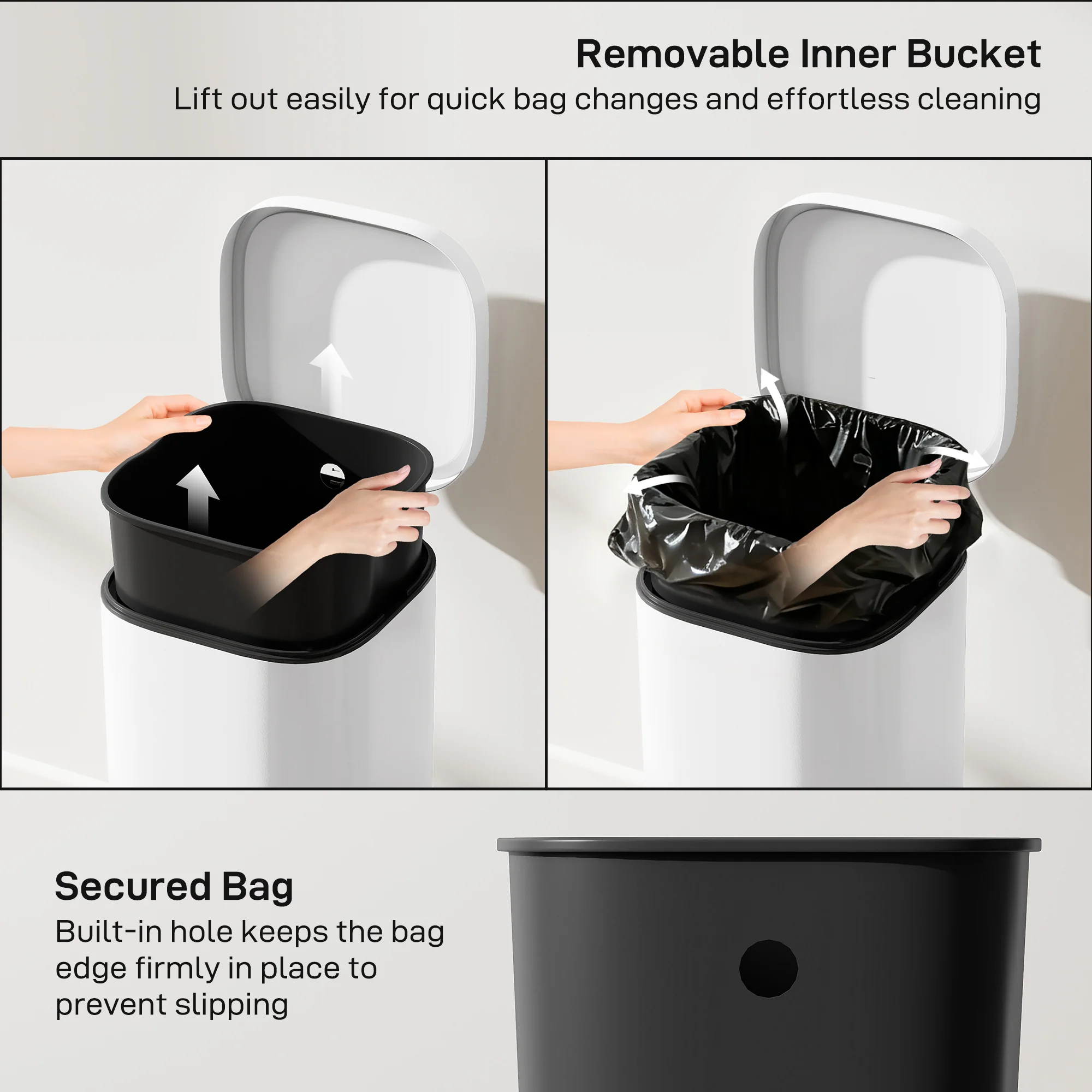30L Kitchen Bin with Lid, Compact Pedal Bin with Soft-Close and Stay-Open Lid, Removable Inner Bucket, Fingerprint-Resistant for Kitchen, Home, Office, Bedroom, White - Image 8