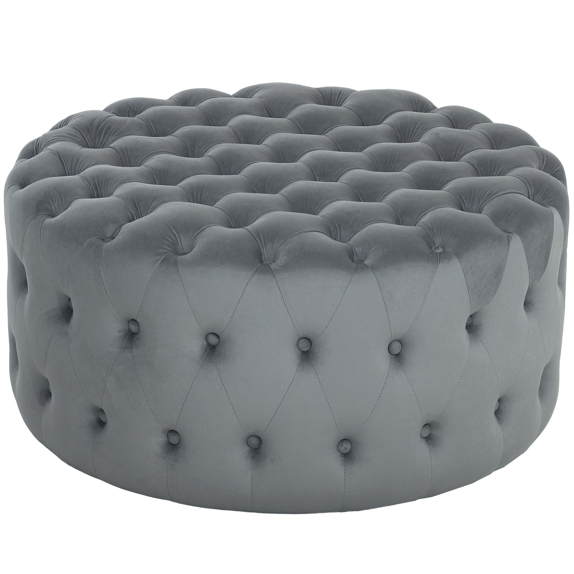 31.5" Round Ottoman, Foot Stool with Button Tufted Design & Padded Seat, Dark Gray - Image 12