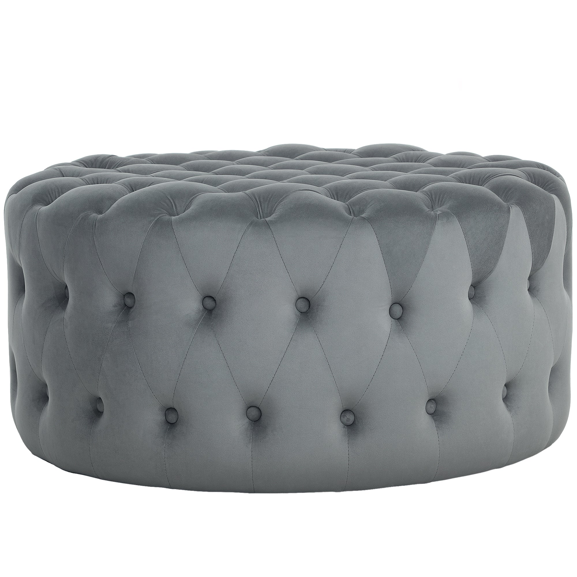 31.5" Round Ottoman, Foot Stool with Button Tufted Design & Padded Seat, Dark Gray - Image 2