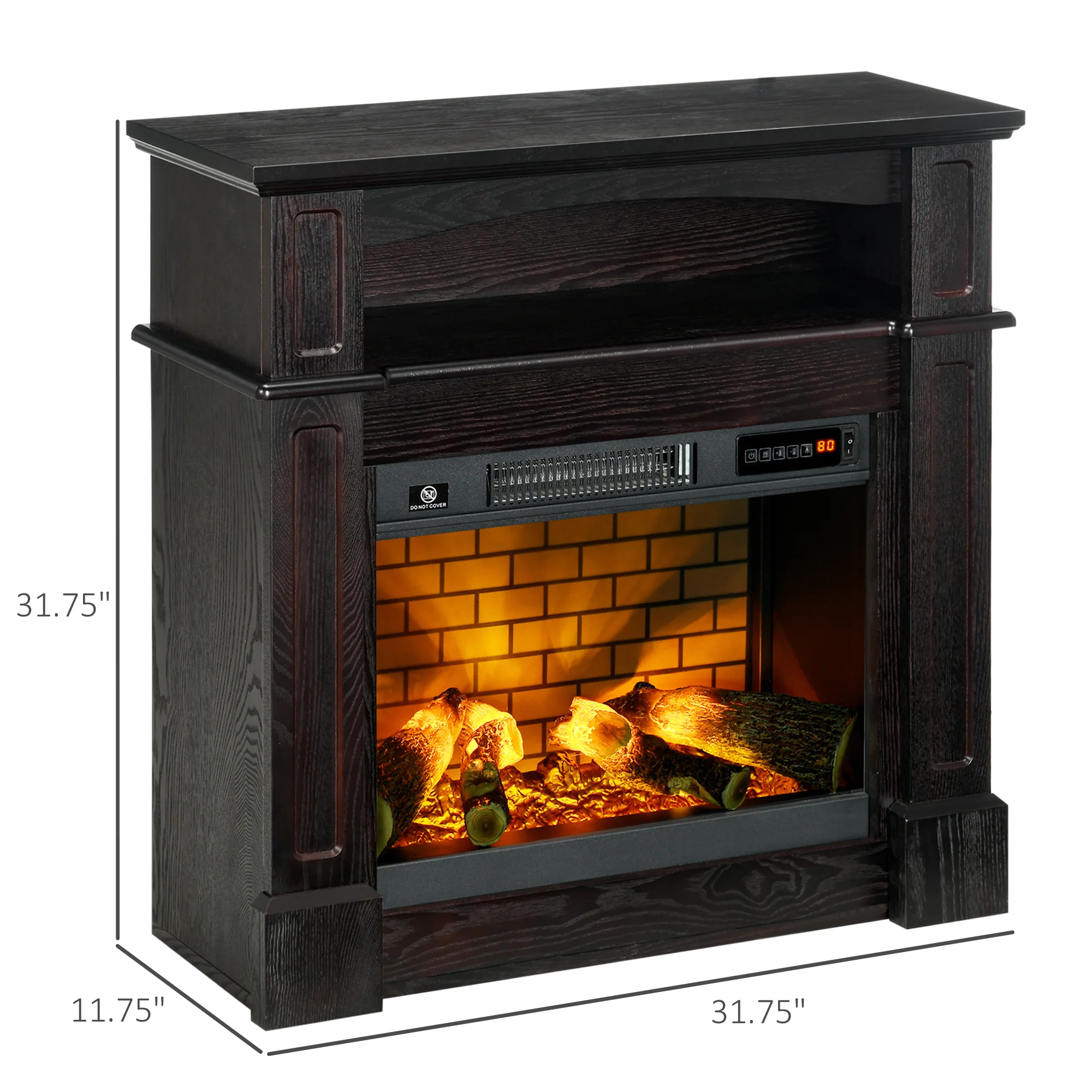 32" Electric Fireplace with LED Log Flame, Shelf and Remote Control, 1400W, Brown - Image 5
