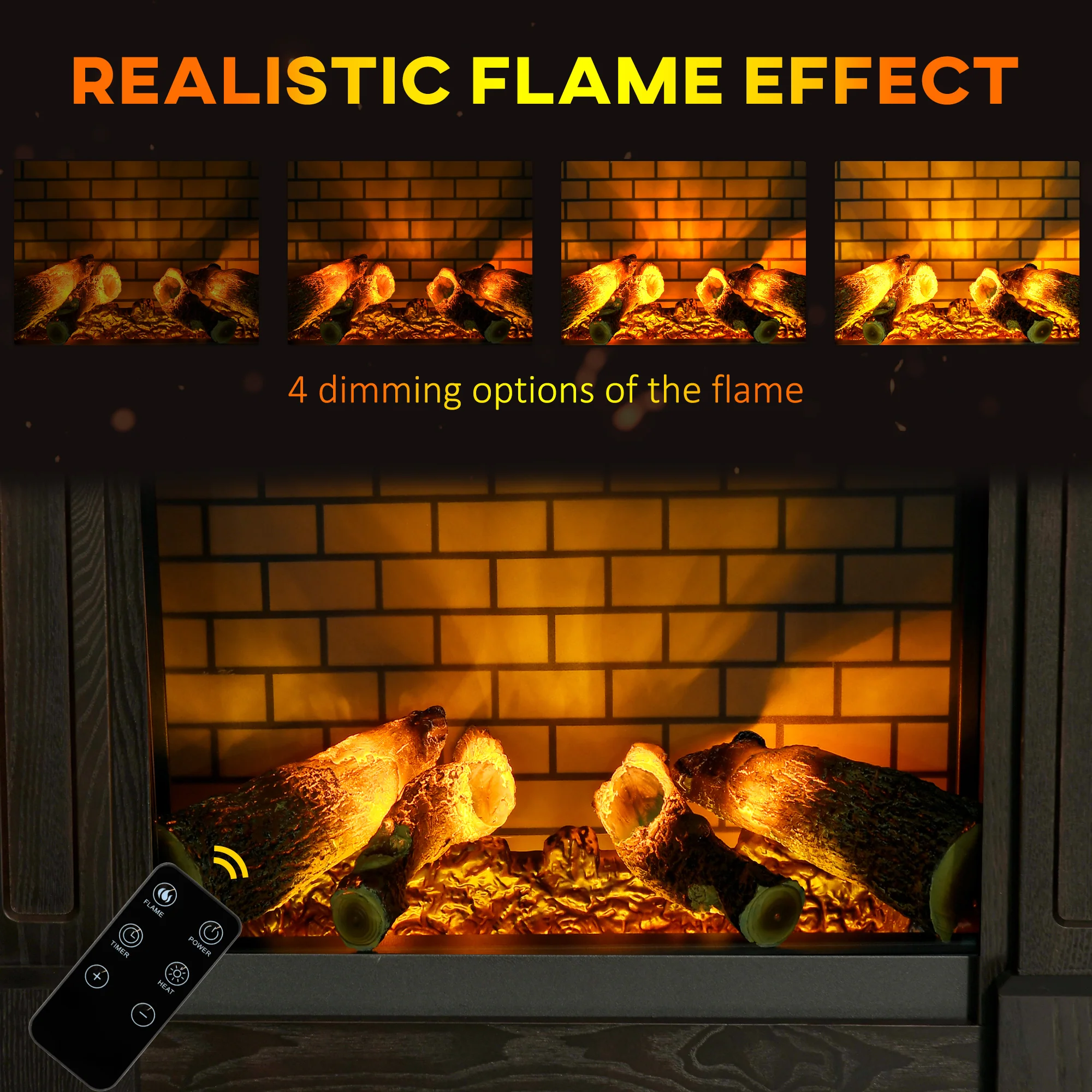32" Electric Fireplace with LED Log Flame, Shelf and Remote Control, 1400W, Brown - Image 6