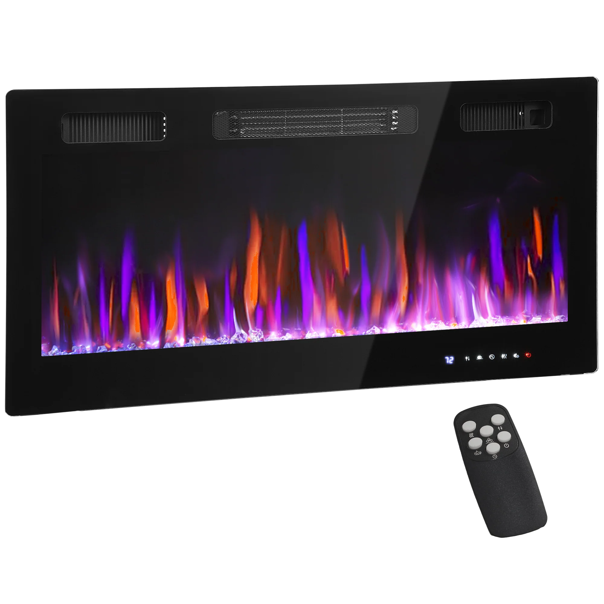36" Thin Electric Fireplace, Freestanding, Recessed, Wall Mounted Fireplace Heater with Adjustable Flame and Thermostat, Eco Mode, Auto Switch, 12H Timer, Remote, 750/1500W - Image 12