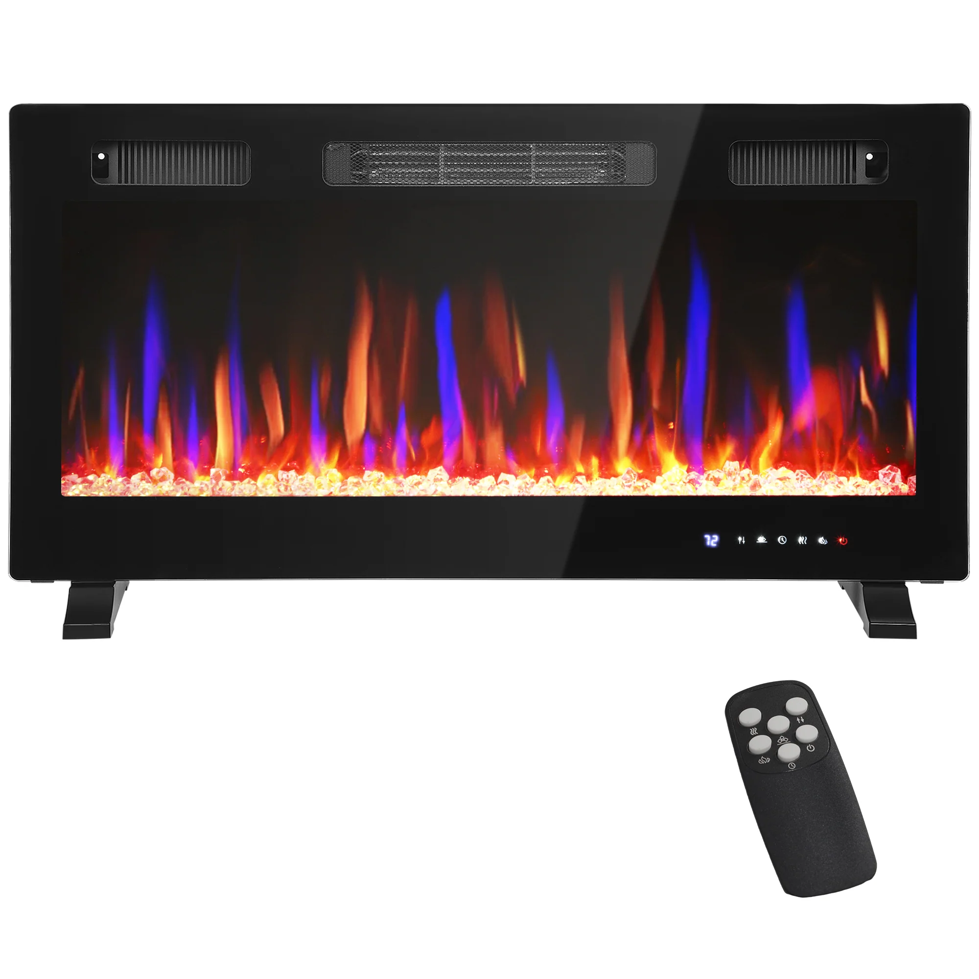 36" Thin Electric Fireplace, Freestanding, Recessed, Wall Mounted Fireplace Heater with Adjustable Flame and Thermostat, Eco Mode, Auto Switch, 12H Timer, Remote, 750/1500W - Image 2