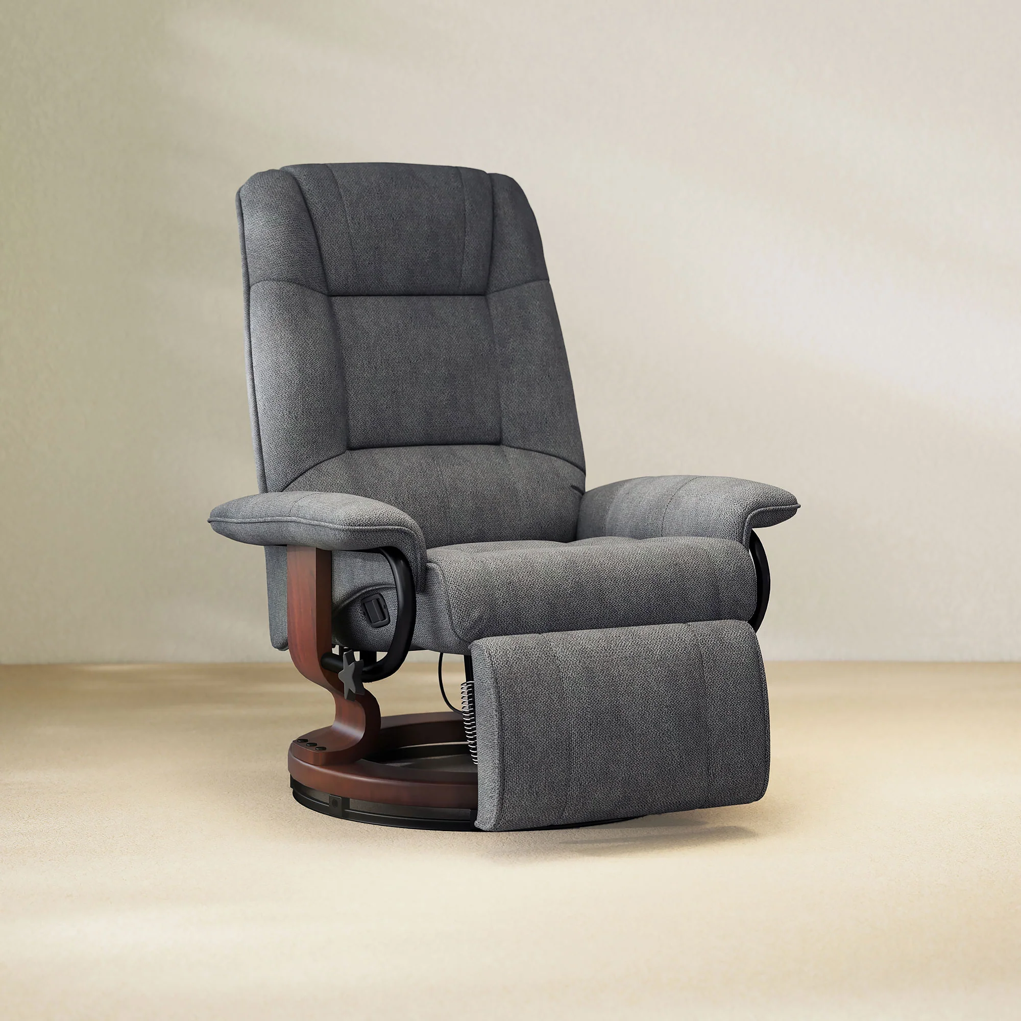 EaseRest Manual Recliner Chair with Linen-Like Upholstered & Wooden Base, Grey