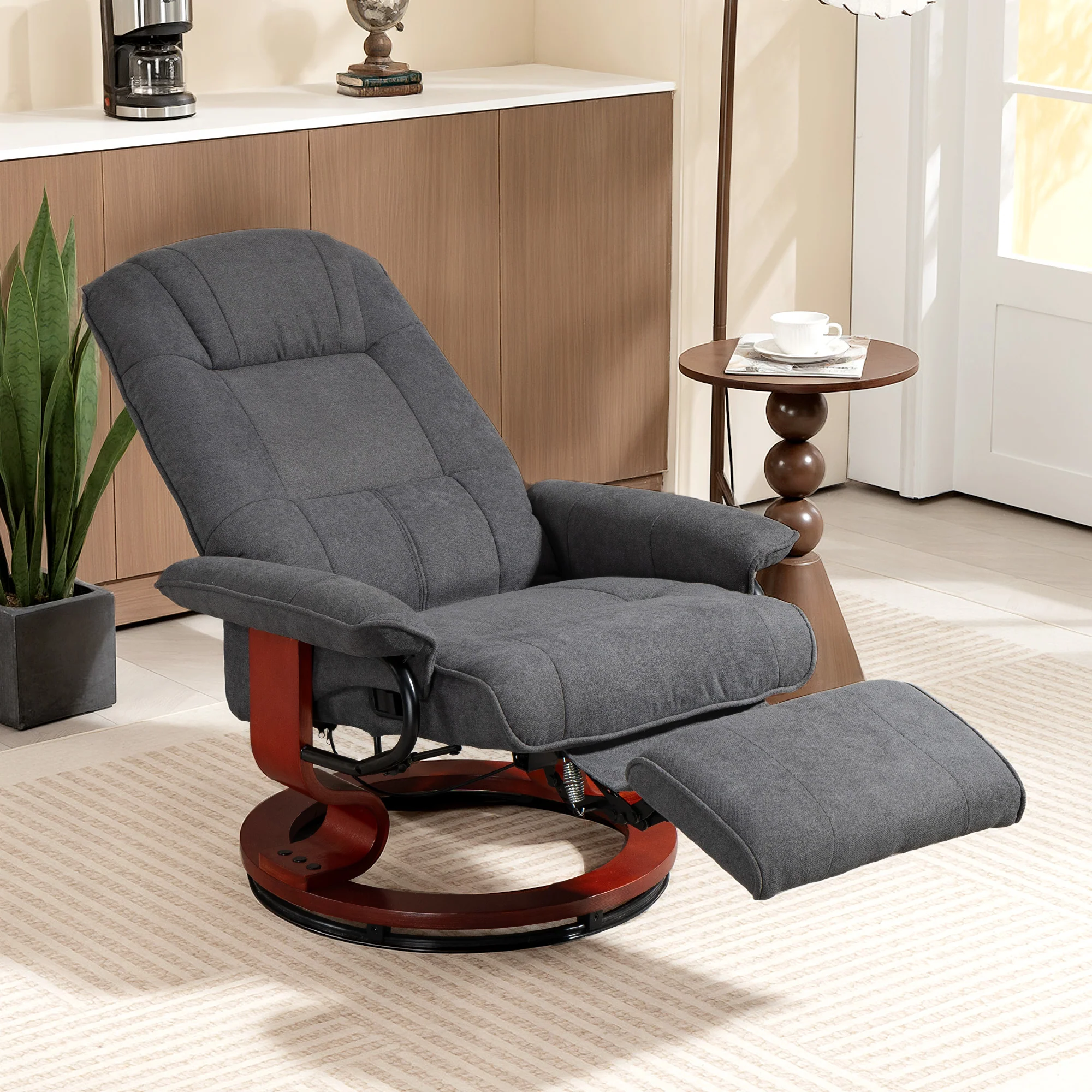 EaseRest Manual Recliner Chair with Linen-Like Upholstered & Wooden Base, Grey - Image 10