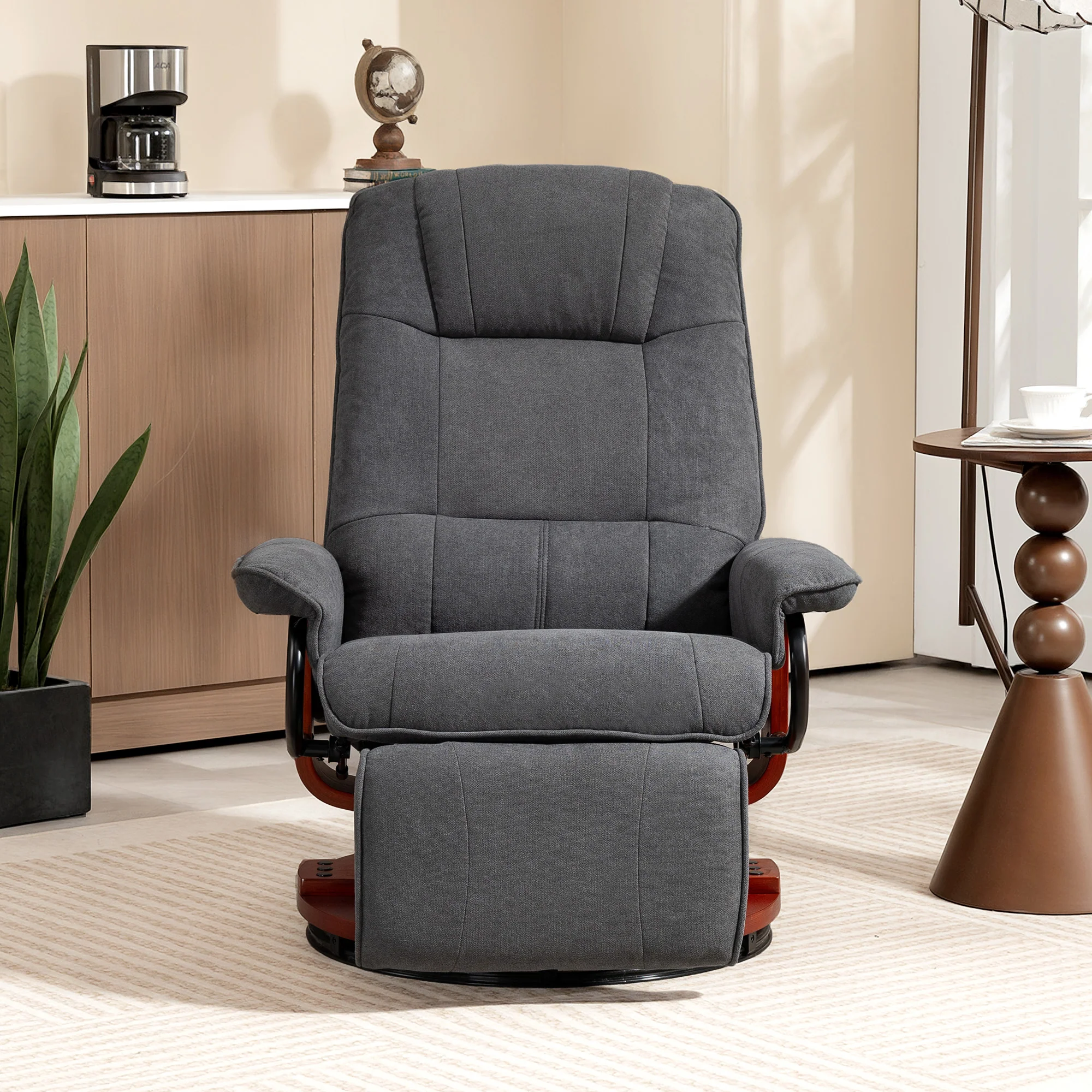 EaseRest Manual Recliner Chair with Linen-Like Upholstered & Wooden Base, Grey - Image 11