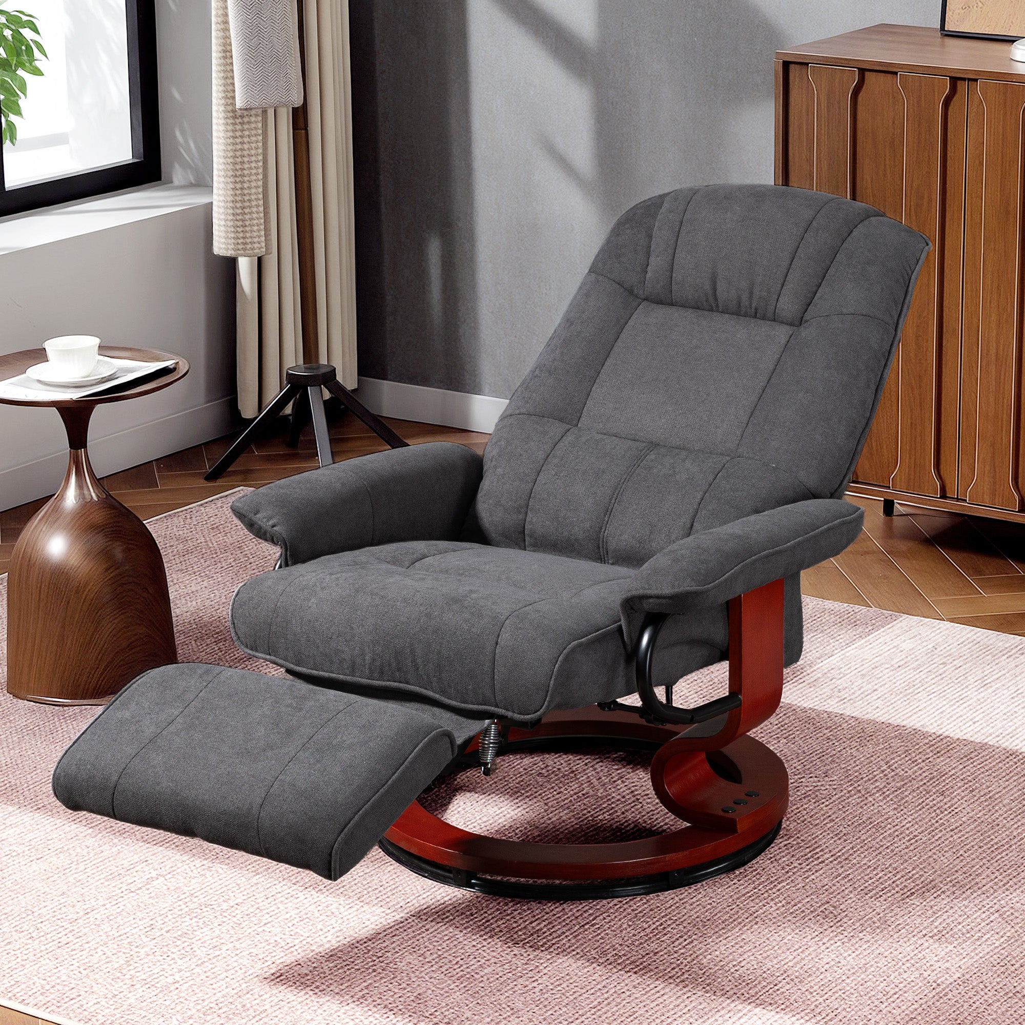 EaseRest Manual Recliner Chair with Linen-Like Upholstered & Wooden Base, Grey - Image 12