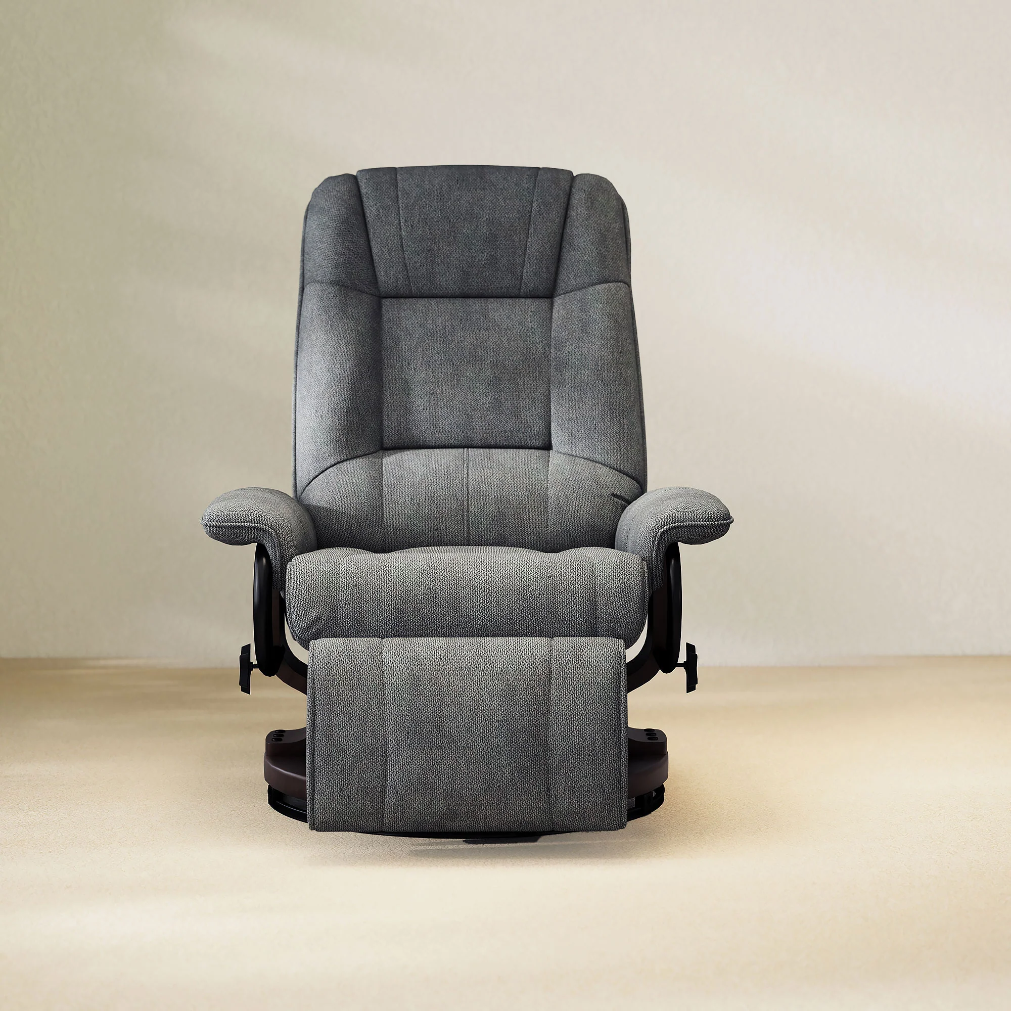 EaseRest Manual Recliner Chair with Linen-Like Upholstered & Wooden Base, Grey - Image 2