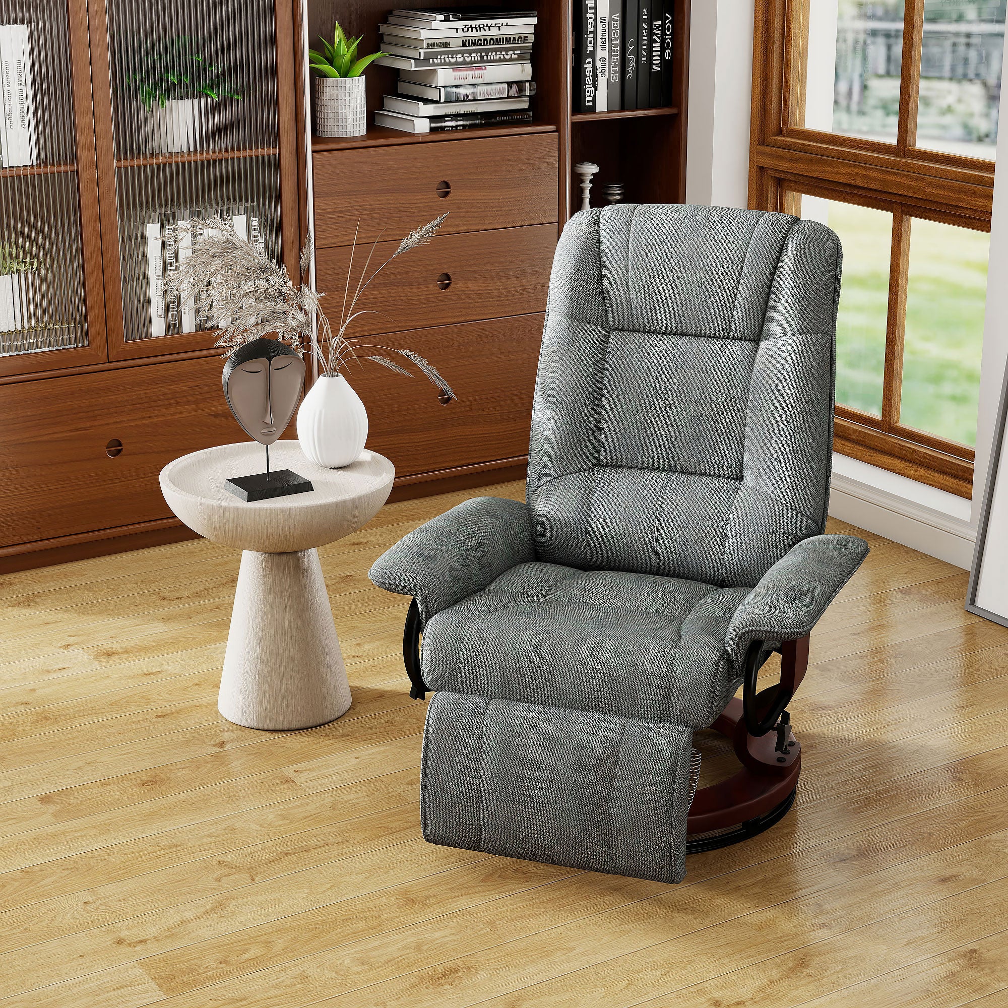 EaseRest Manual Recliner Chair with Linen-Like Upholstered & Wooden Base, Grey - Image 8