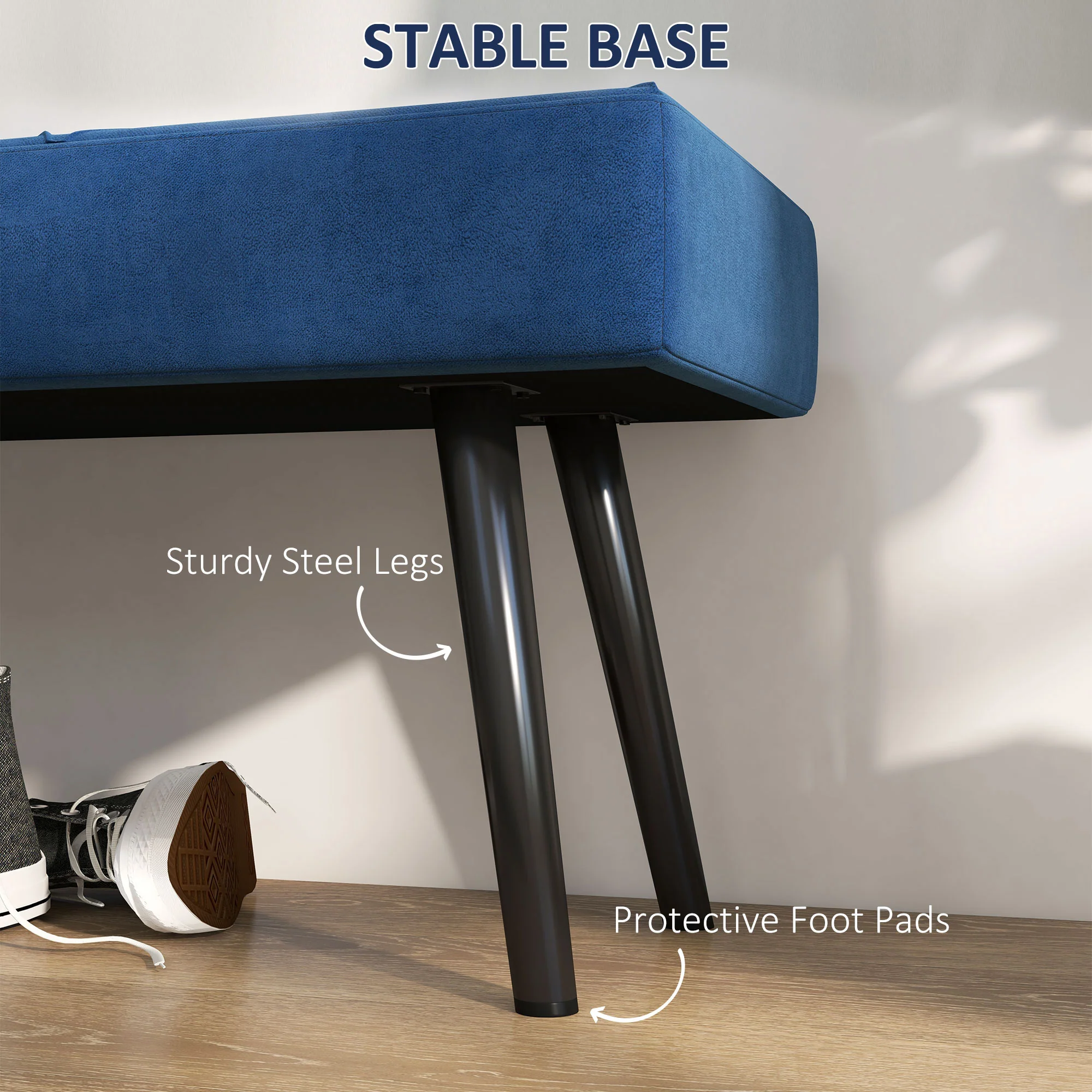 39" Velvet Upholstered Entryway Bench with Steel Legs for Living Room, Hallway, Dark Blue - Image 7