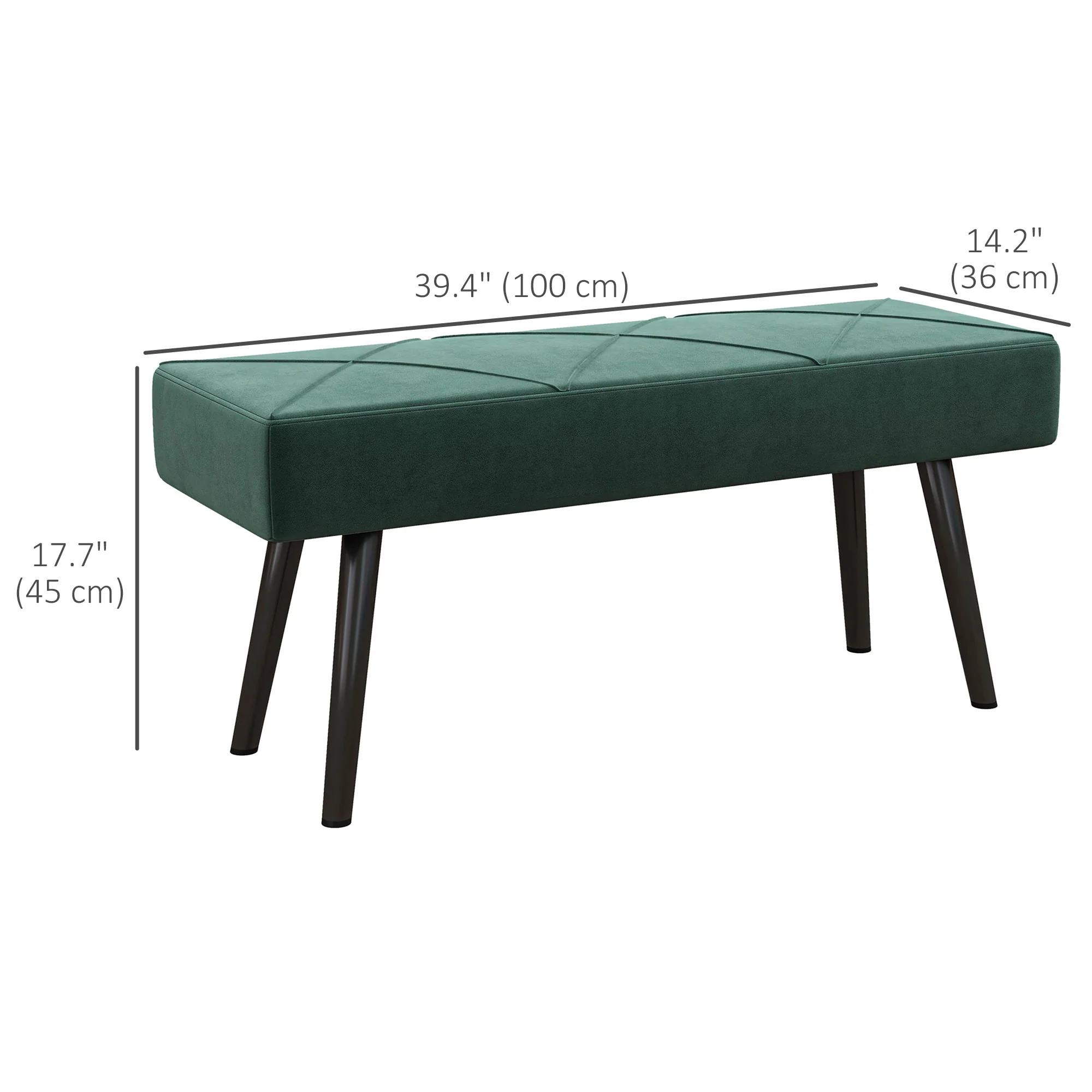 39" Velvet Upholstered Entryway Bench with Steel Legs for Living Room, Hallway, Green - Image 5