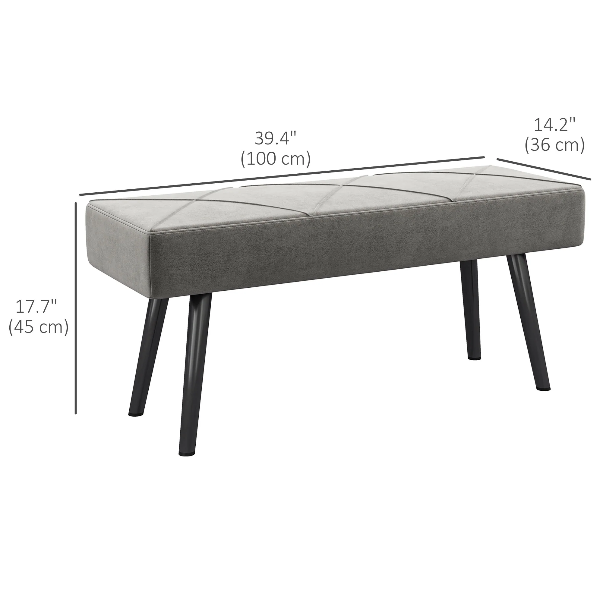 39" Velvet Upholstered Entryway Bench with Steel Legs for Living Room, Hallway, Grey - Image 5