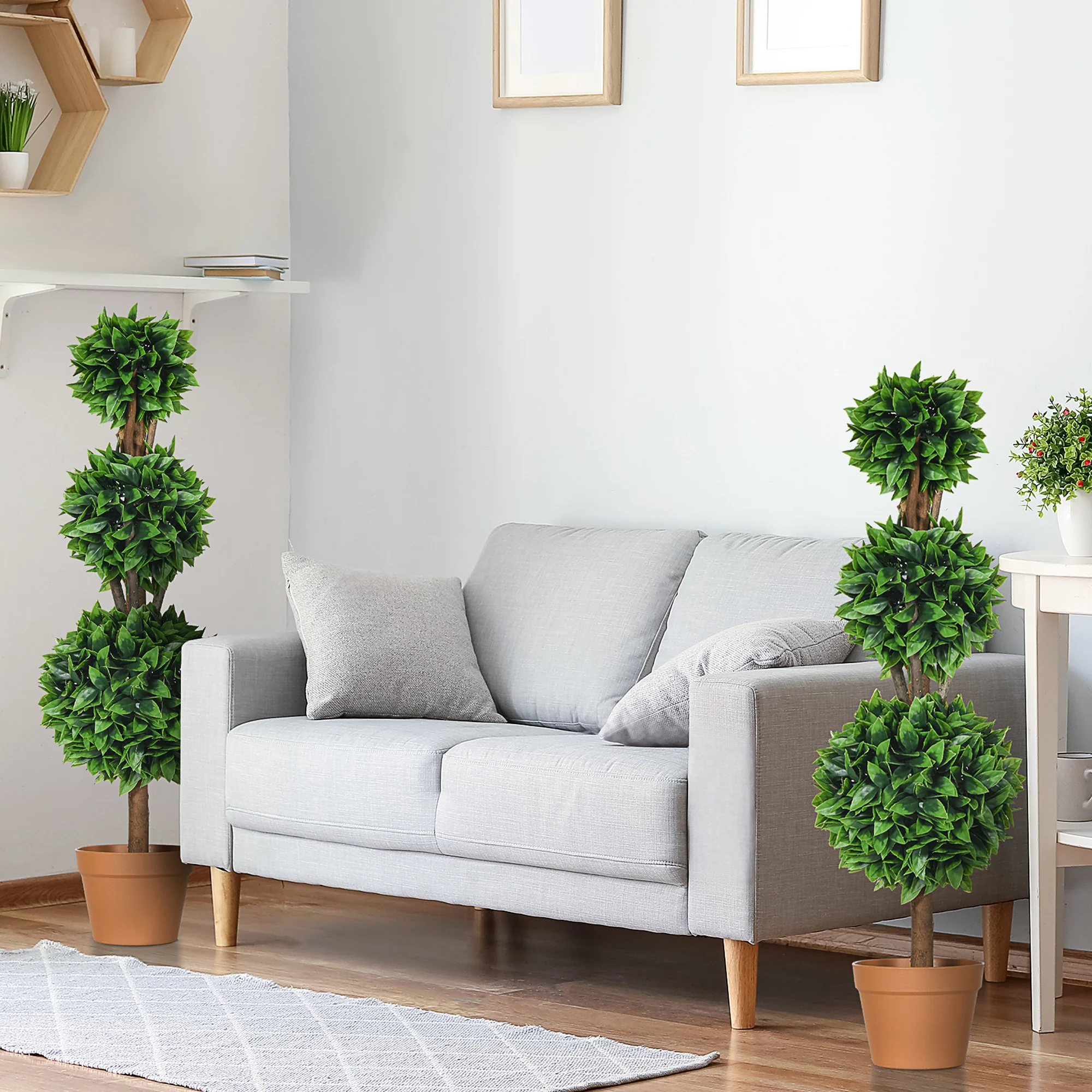 3ft Artificial Boxwood Topiary Ball Trees Set of 2, Faux Potted Plants for Indoors, Green - Image 3