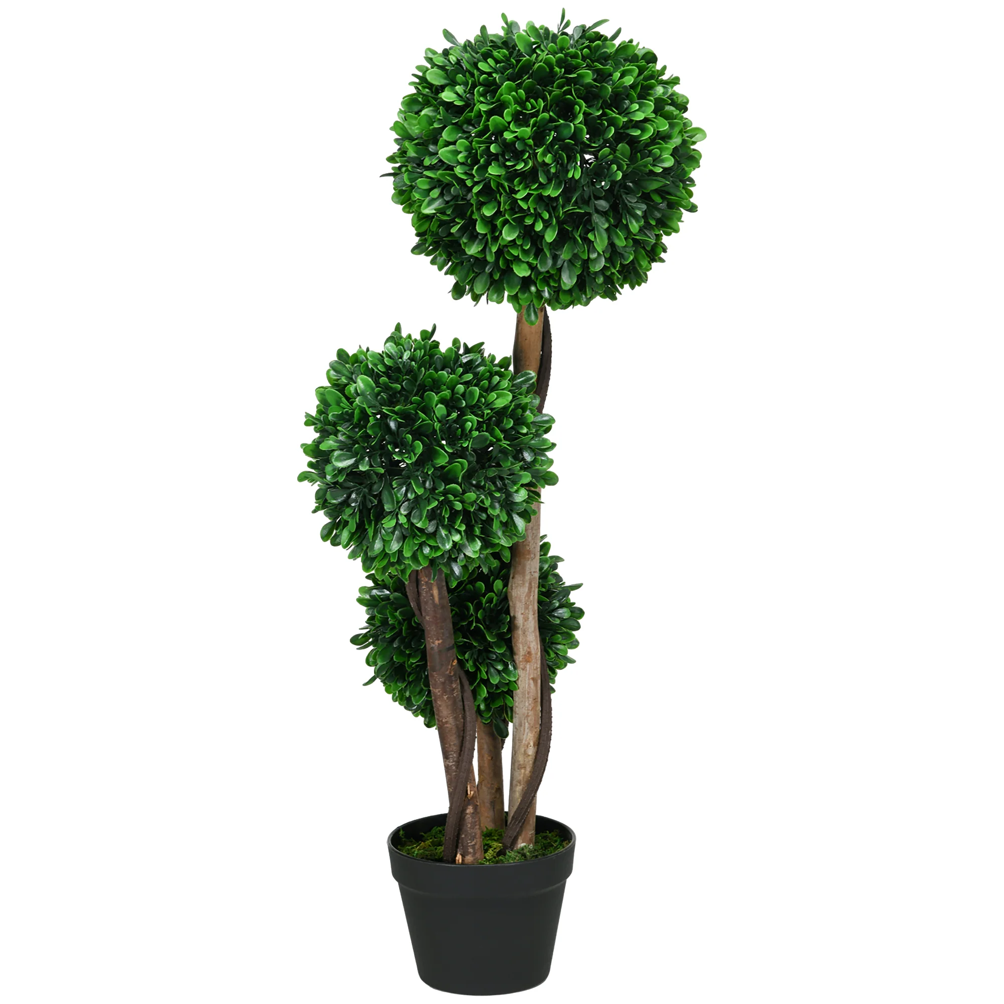 3ft Artificial 3 Ball Boxwood Topiary Tree with Pot, Indoor Outdoor Fake Plant for Porch, Home Office, Living Room Decor - Image 2